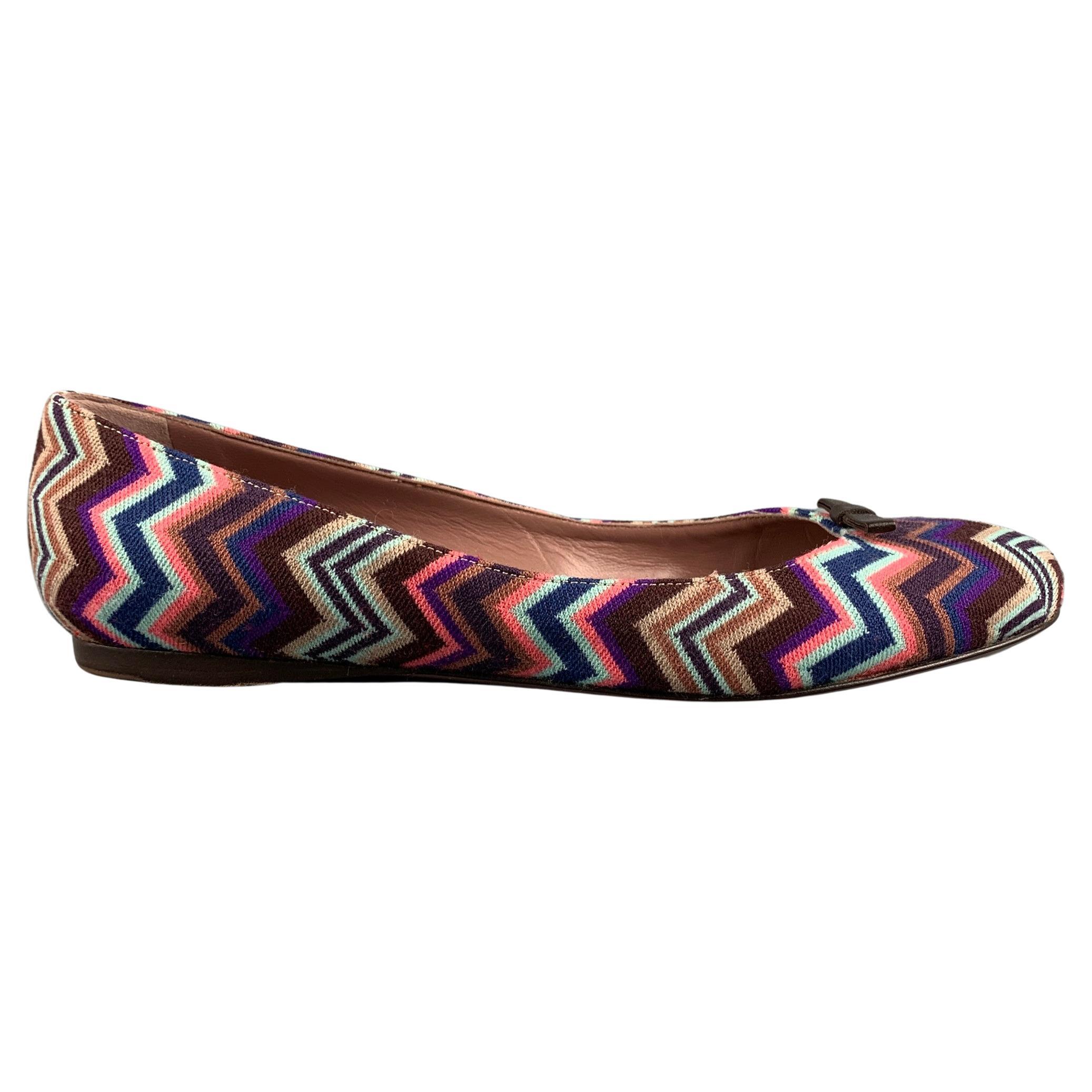 MISSONI Size 8 Multi-Colour Fabric Zig Zag Bow Flats For Sale at 1stDibs