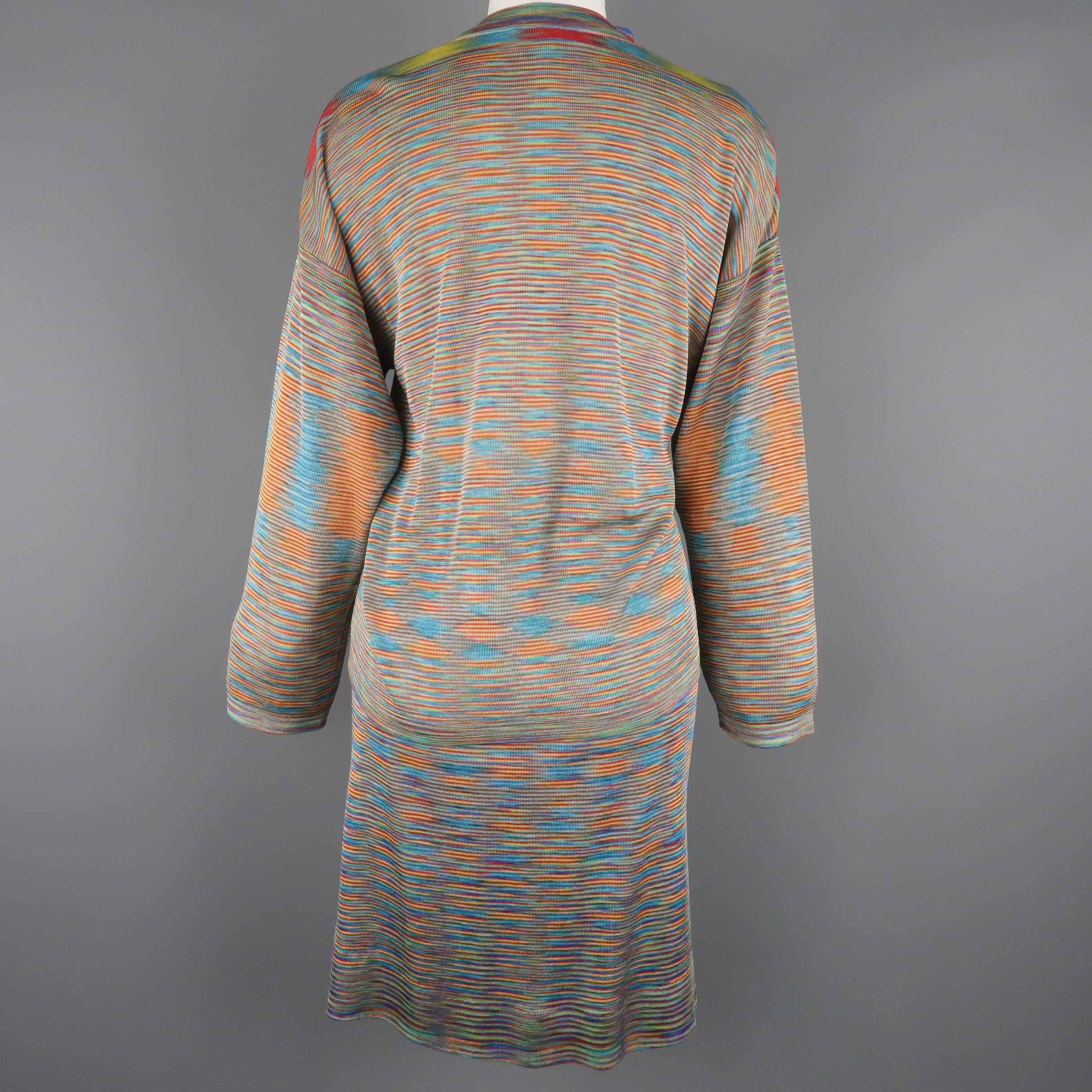 MISSONI Size 8 Multi-Color Rayon Knit Cardigan Skirt Set For Sale 3