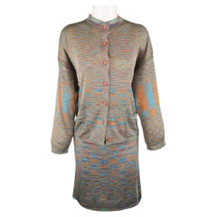 MISSONI Size 8 Multi-Color Rayon Knit Cardigan Skirt Set