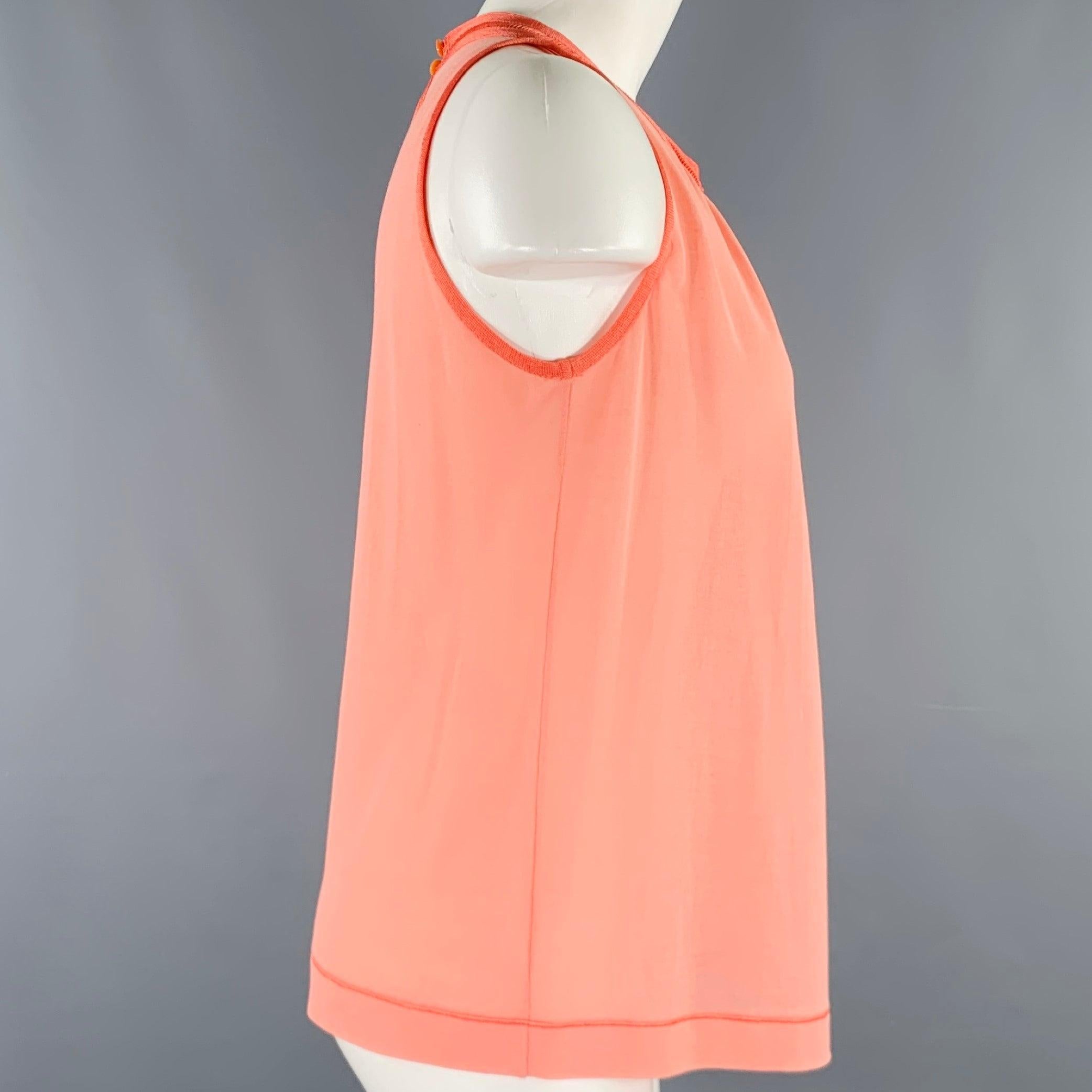 MISSONI Size 8 Orange Coral Cotton Contrast Trim Tank Casual Top In Good Condition For Sale In San Francisco, CA