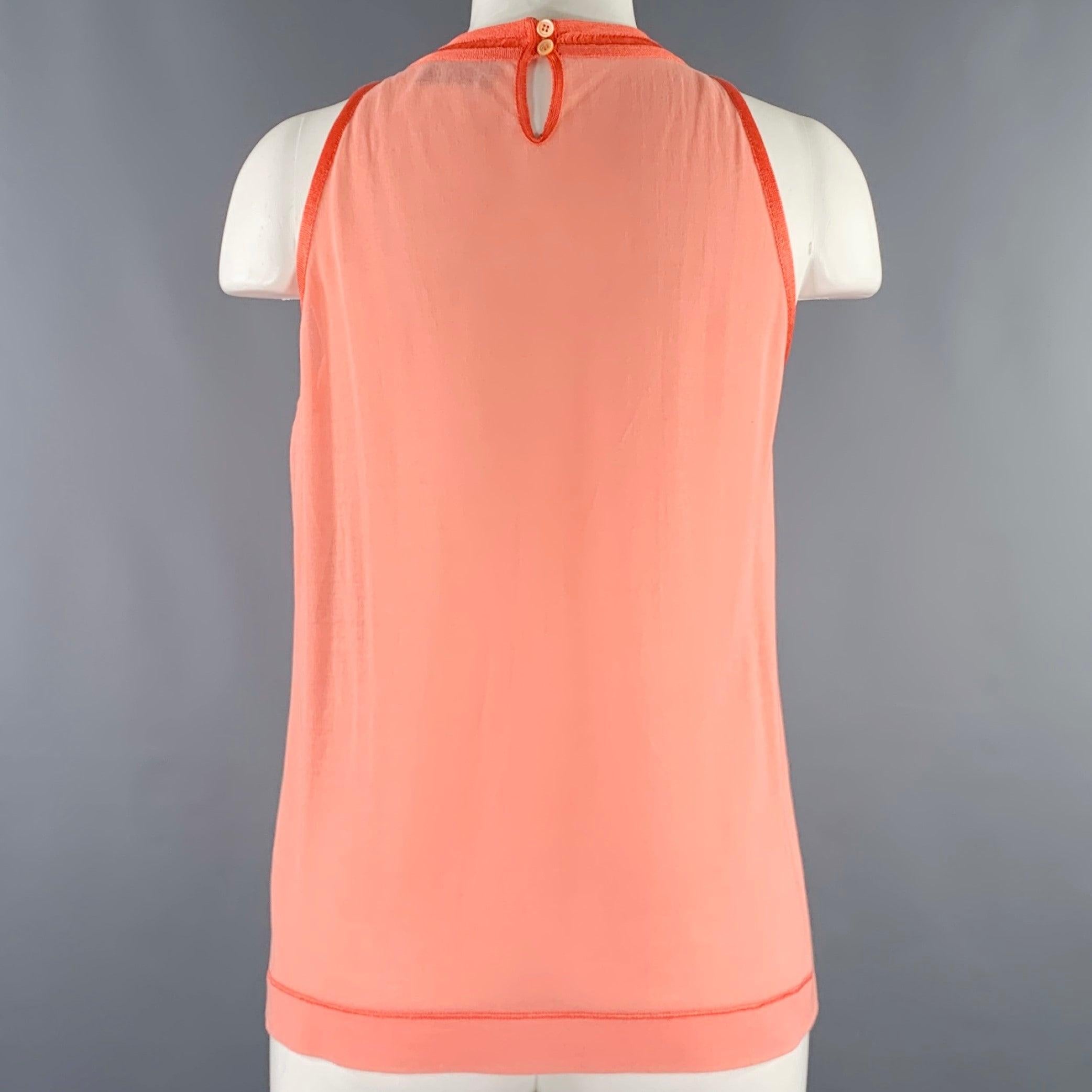 Women's MISSONI Size 8 Orange Coral Cotton Contrast Trim Tank Casual Top For Sale
