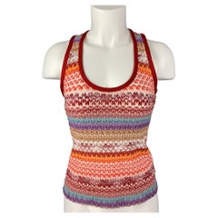 MISSONI Size 8 Red Multicolour Rayon Blend Wrinkled Tank Casual Top