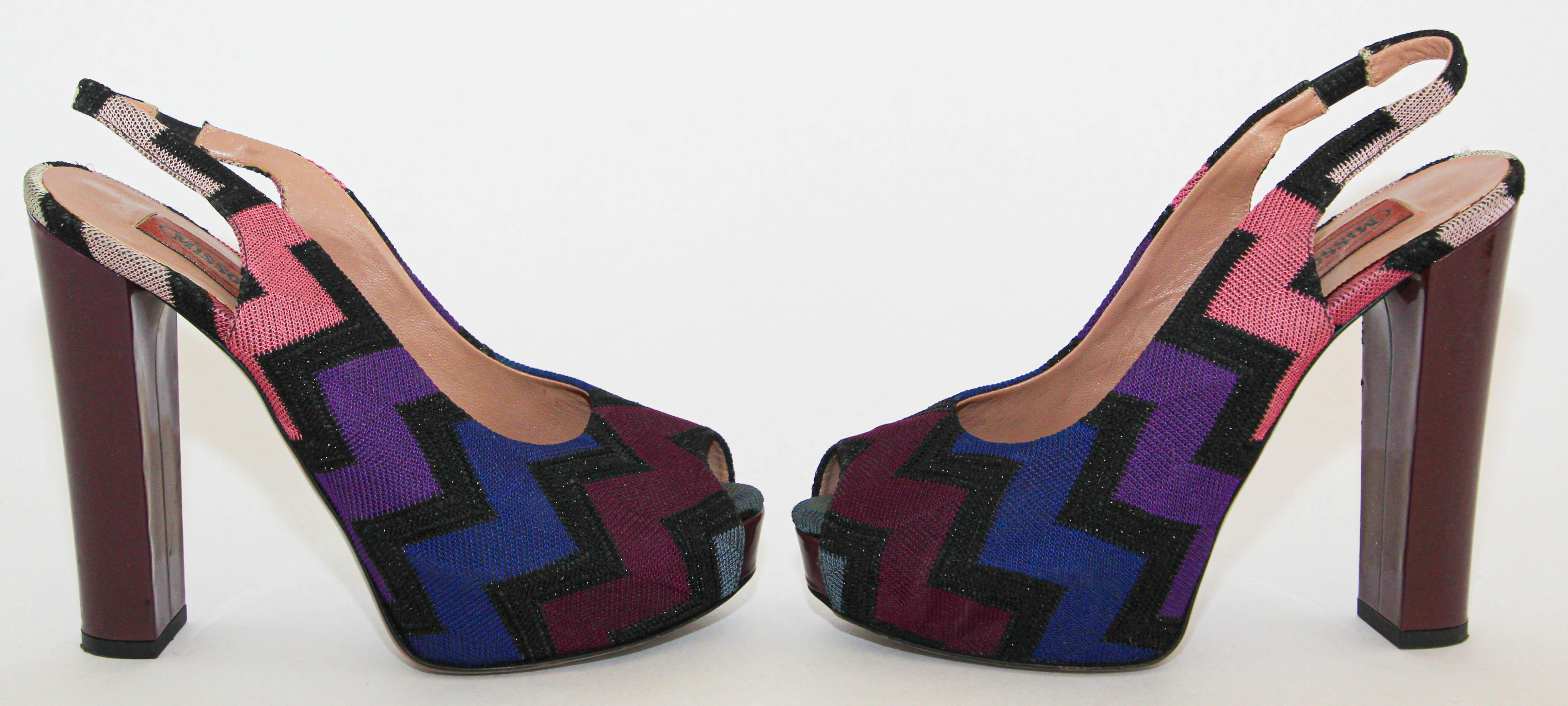 Taille EU 37 US 6,5 Missoni Plateformes Peep Toe Block Heels Shoes Bon état - En vente à North Hollywood, CA