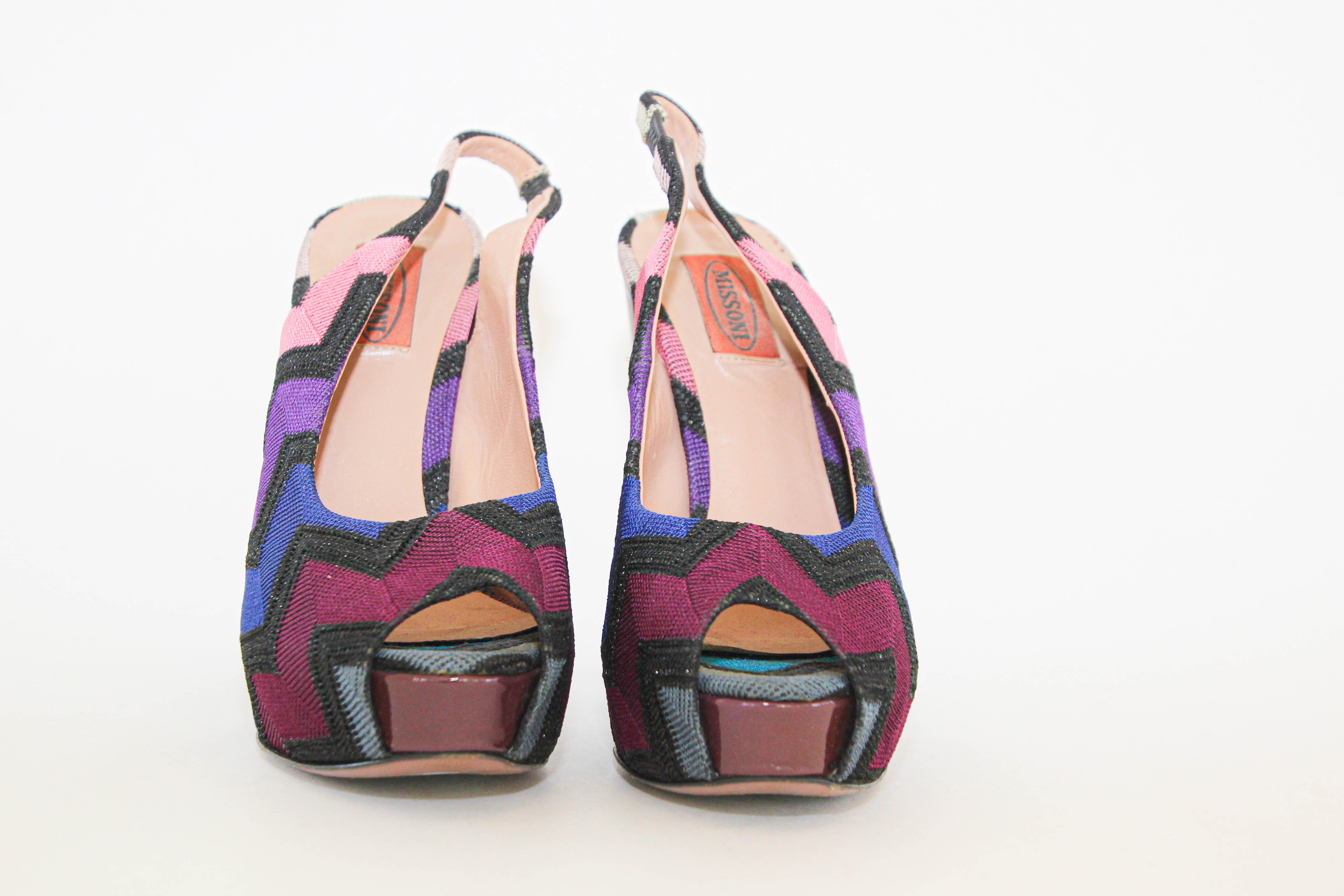 Taille EU 37 US 6,5 Missoni Plateformes Peep Toe Block Heels Shoes Pour femmes en vente