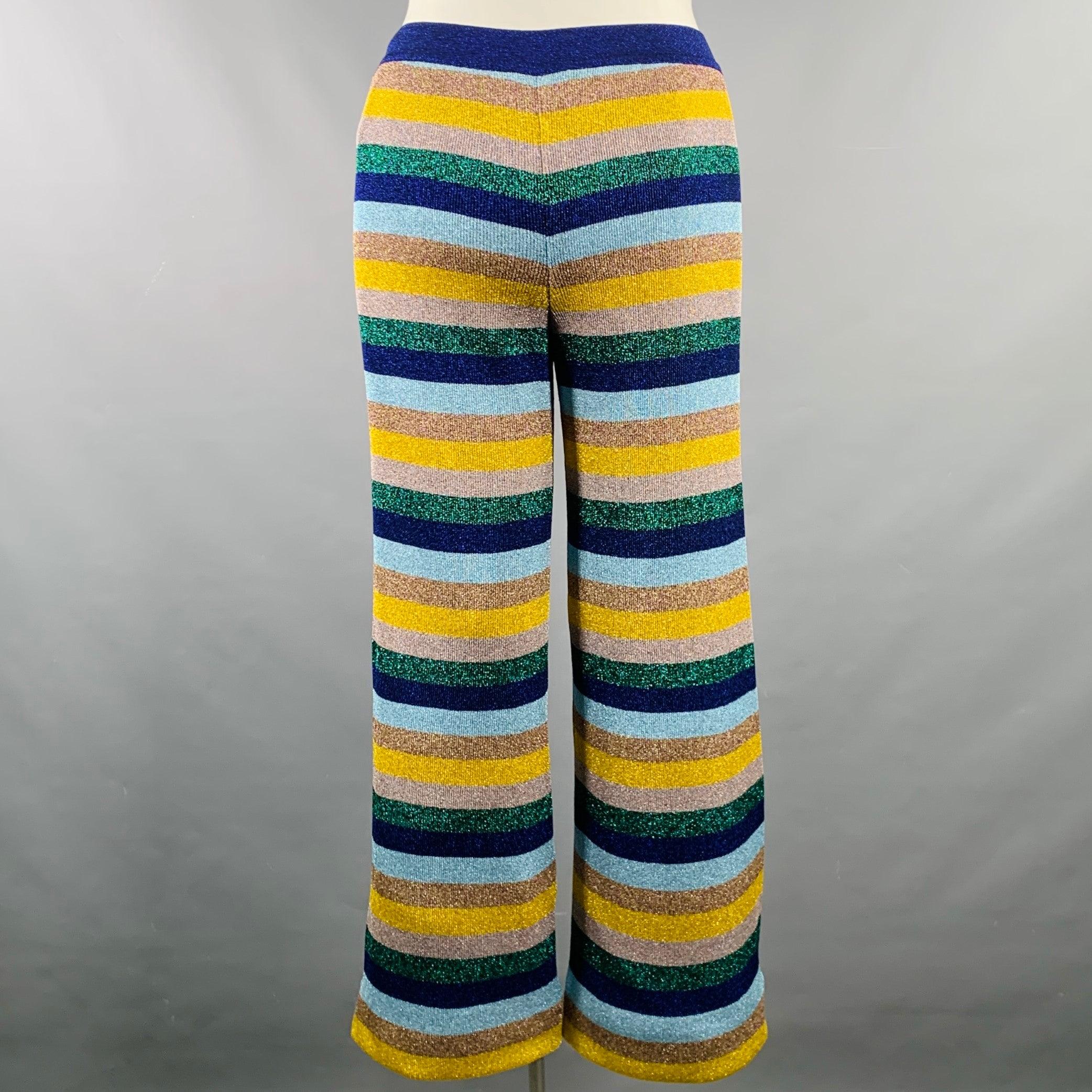 Marron MISSONI Pantalon décontracté à rayures et élastiques en tricot bleu multicolore taille L en vente