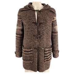 MISSONI Size L Brown Knitted Wool Toggle Closure Coat