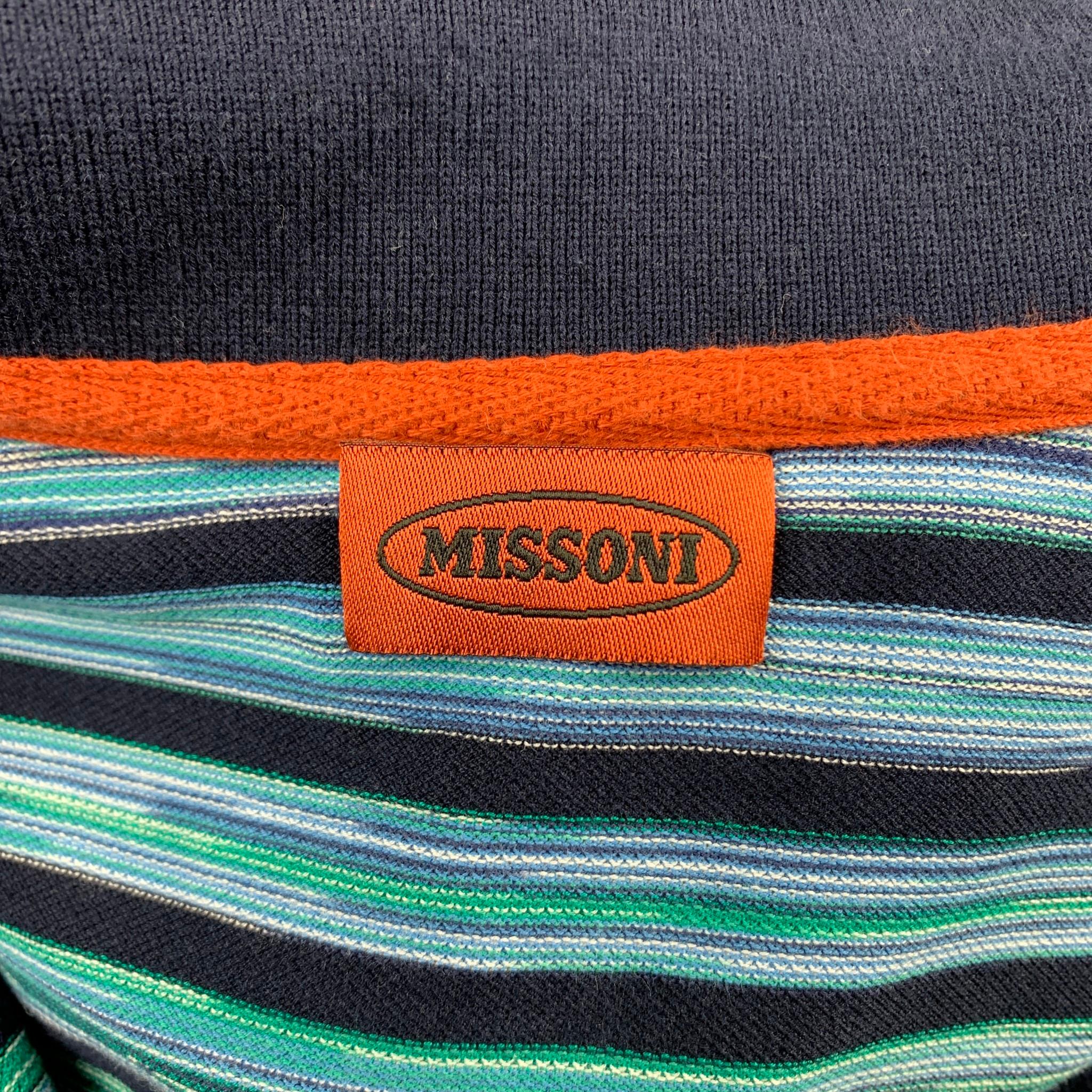 Men's MISSONI Size M Black & Blue Stripe Cotton Buttoned Polo