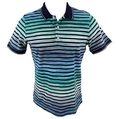 MISSONI Size M Black & Blue Stripe Cotton Buttoned Polo