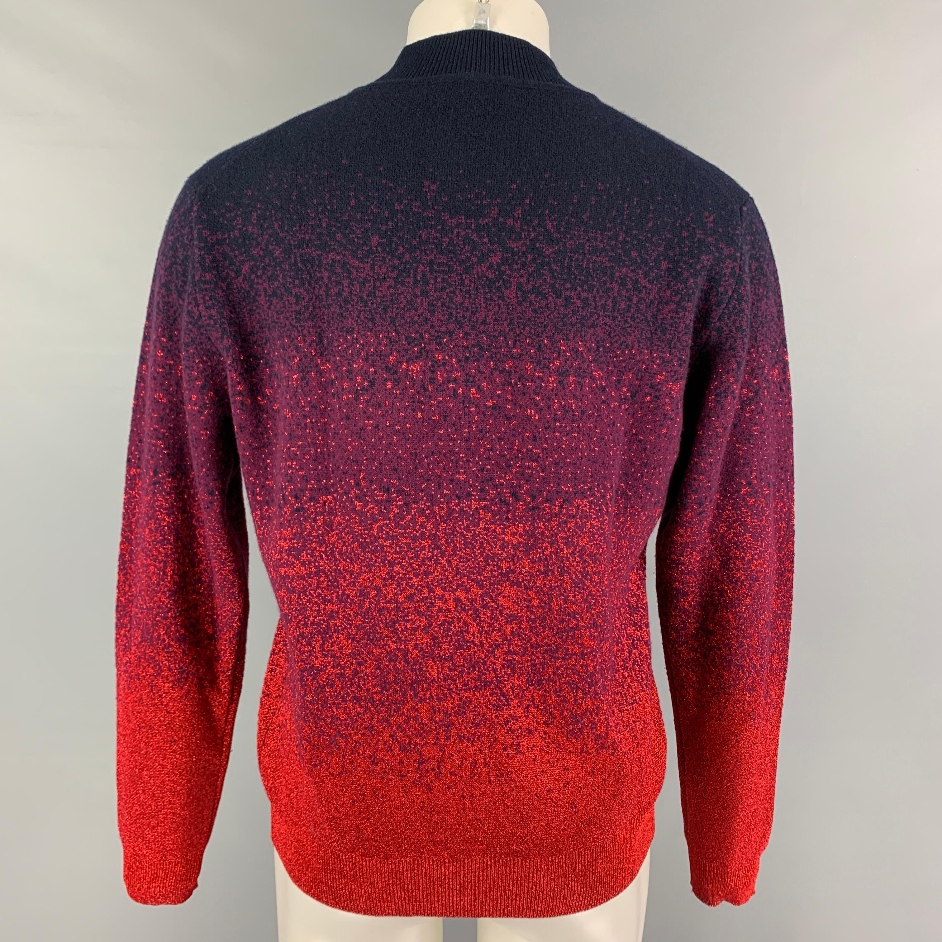 MISSONI Size M Navy Red Metallic Wool Blend Mock Neck Pullover In Good Condition In San Francisco, CA