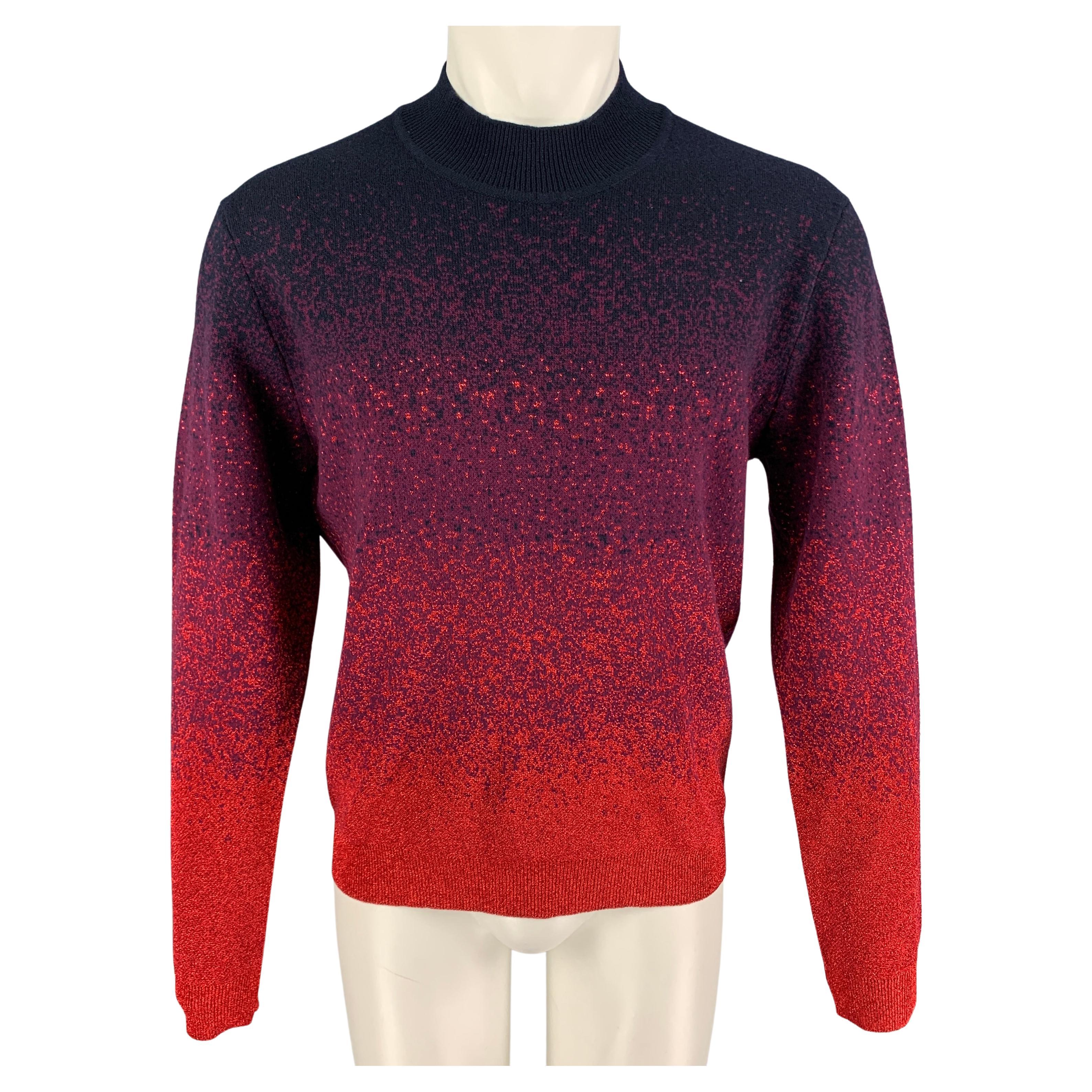 MISSONI Size M Navy Red Metallic Wool Blend Mock Neck Pullover