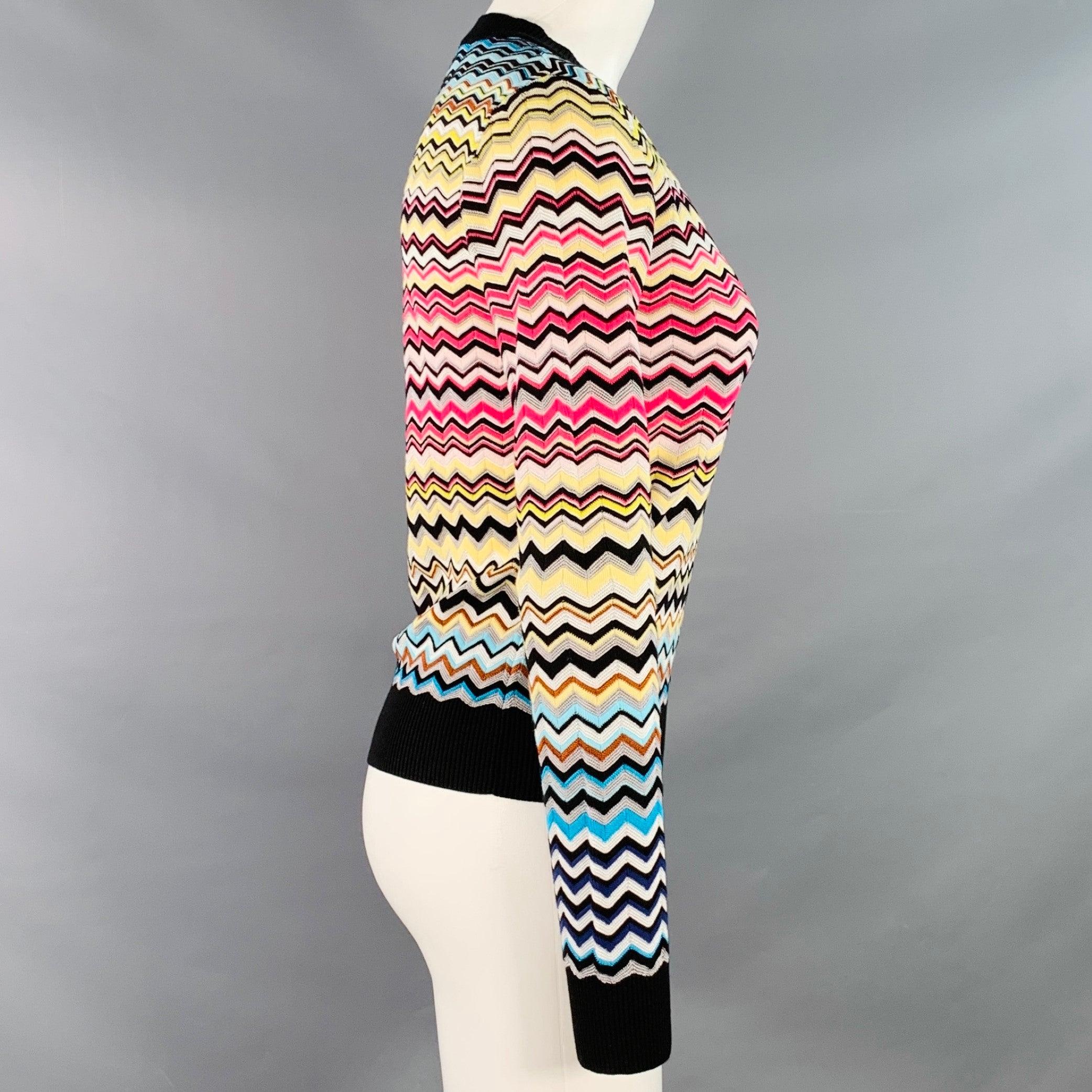 MISSONI Size S Black Multi Color Cotton Blend Zig Zag Crew Neck Pullover In Excellent Condition For Sale In San Francisco, CA