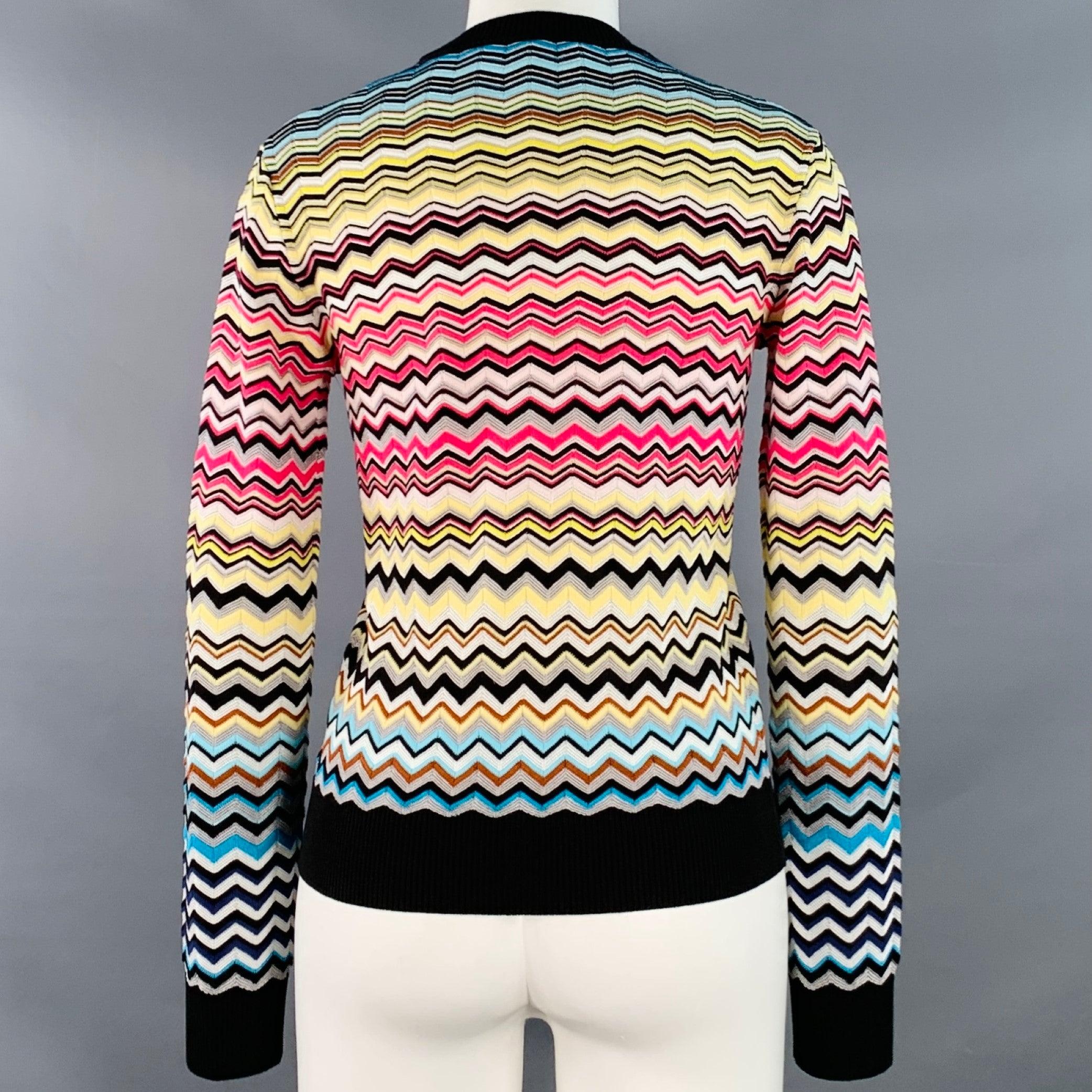 Women's MISSONI Size S Black Multi Color Cotton Blend Zig Zag Crew Neck Pullover For Sale