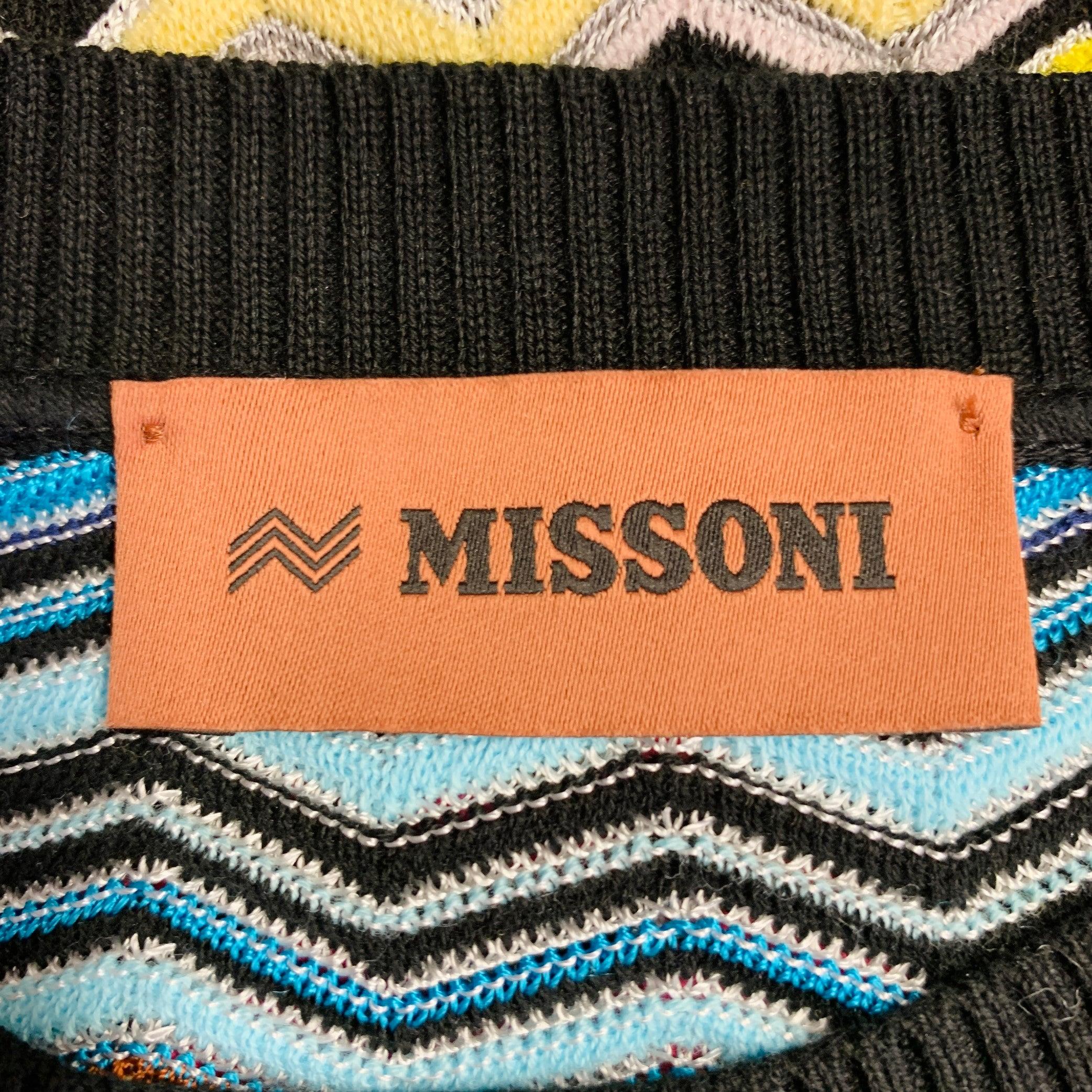 MISSONI Size S Black Multi Color Cotton Blend Zig Zag Crew Neck Pullover For Sale 2