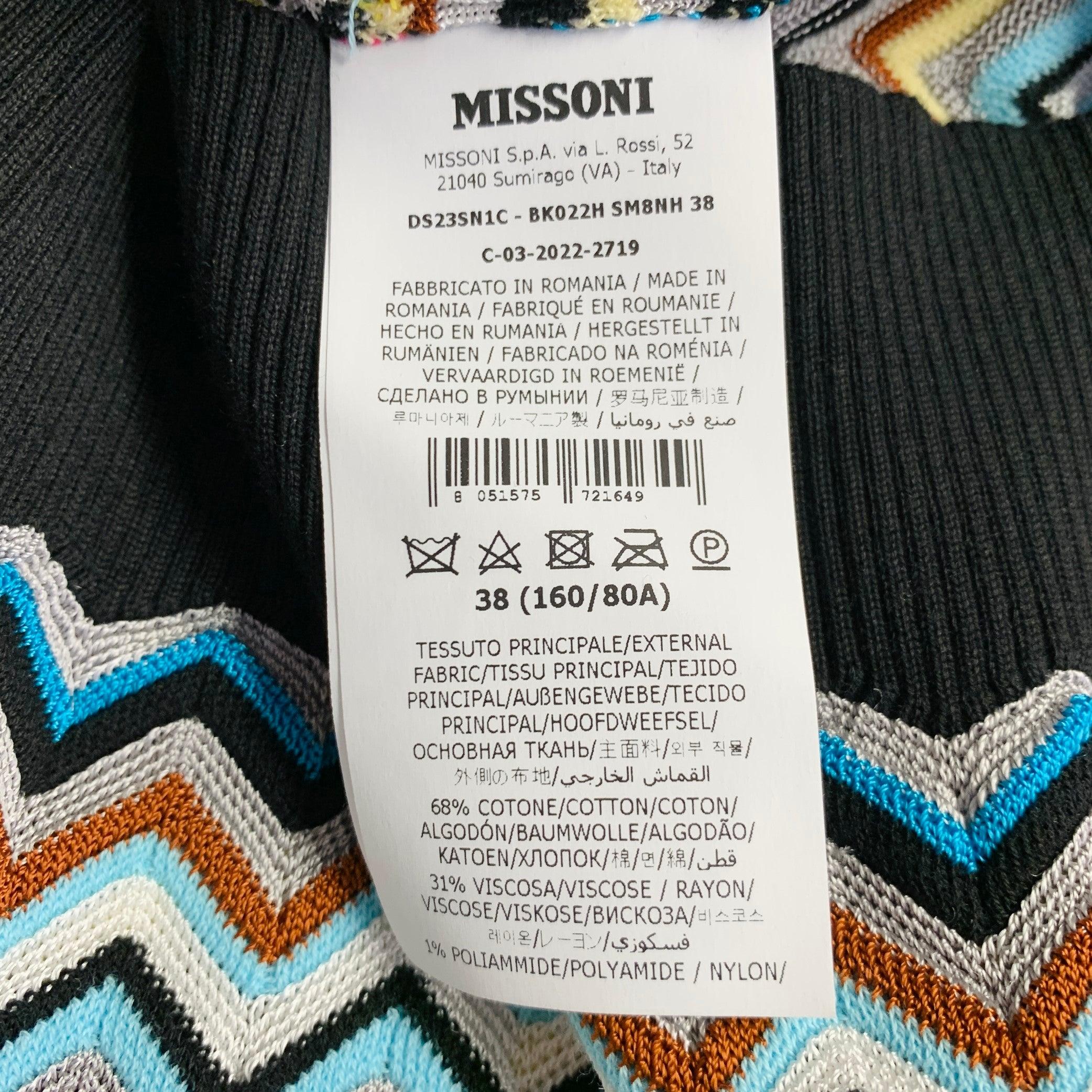 MISSONI Size S Black Multi Color Cotton Blend Zig Zag Crew Neck Pullover For Sale 3