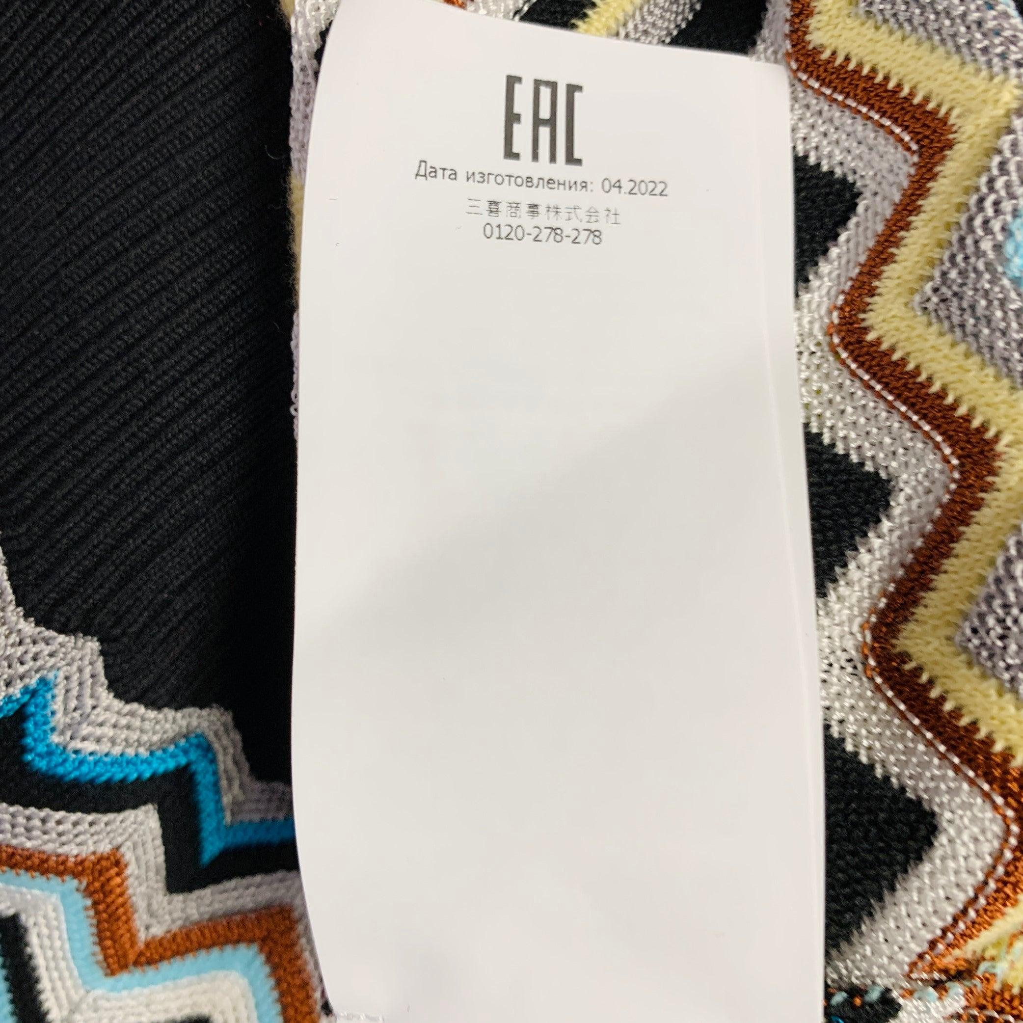 MISSONI Size S Black Multi Color Cotton Blend Zig Zag Crew Neck Pullover For Sale 5