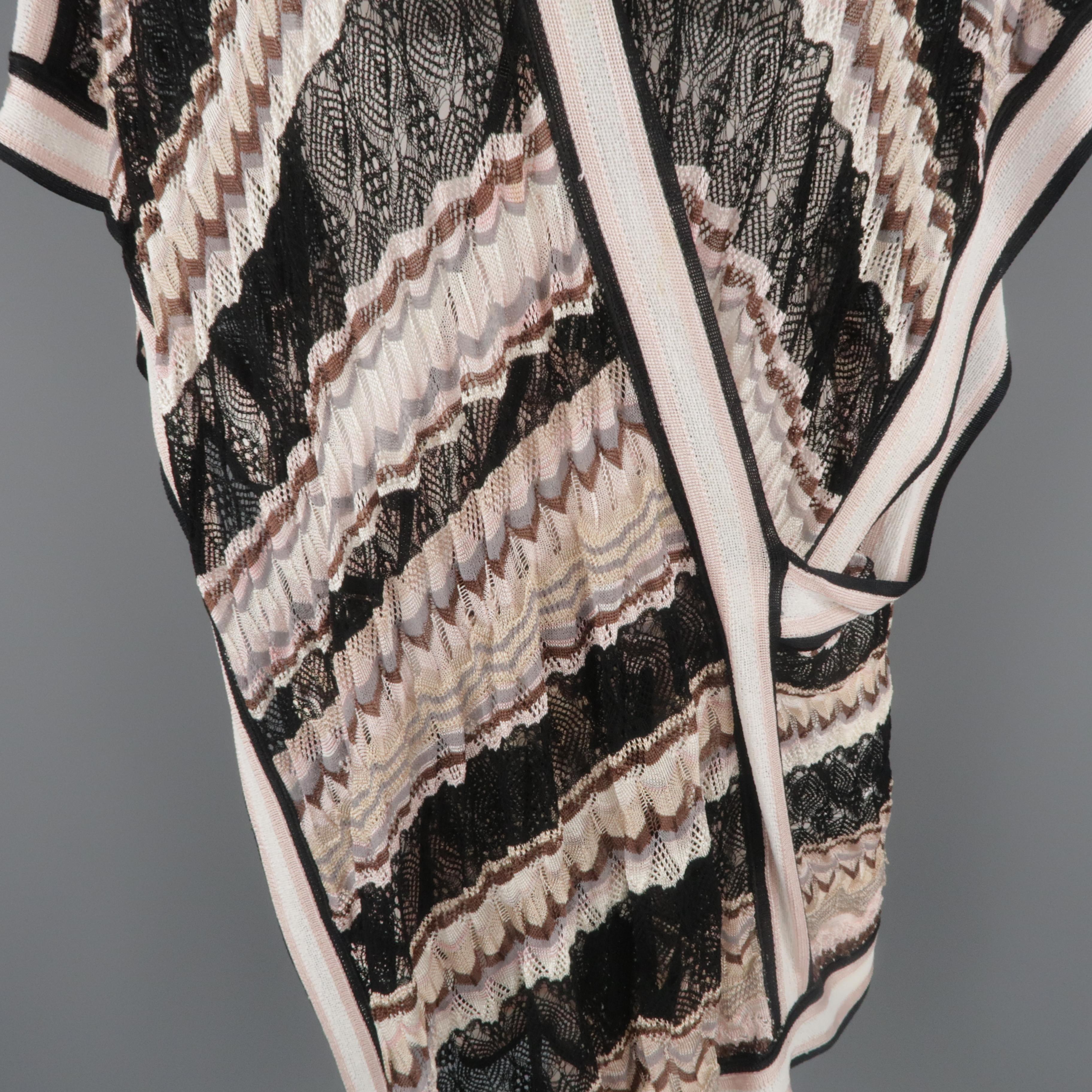 Brown MISSONI Size S Black Taupe & Pink Viscose Sik Blend Mesh Wrap Pullover