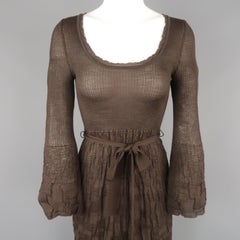 MISSONI Größe S Brown Wool / Viscose Knit Fit Flair Bell Sleeve Dress