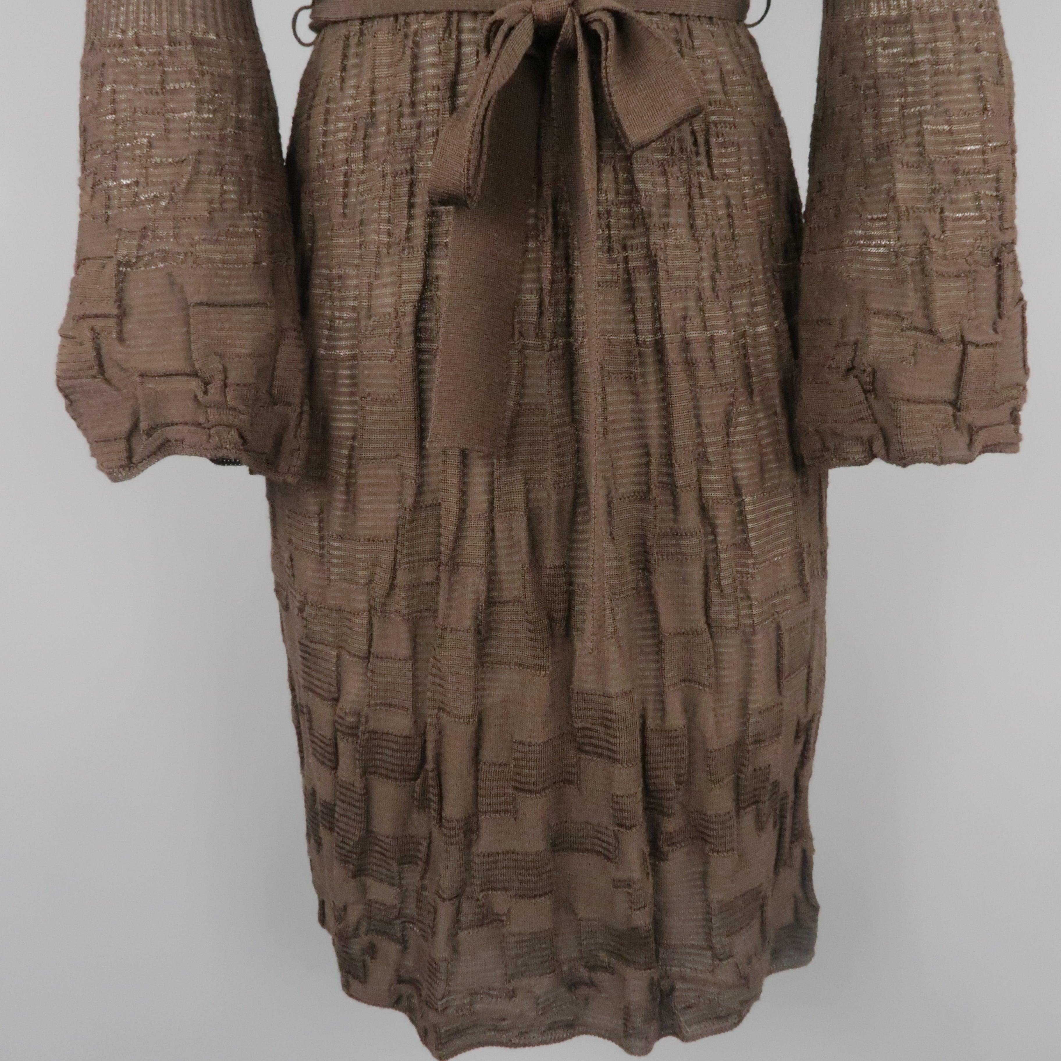 MISSONI Size S Brown Wool / Viscose Knit Fit Flair Bell Sleeve Dress In Excellent Condition For Sale In San Francisco, CA