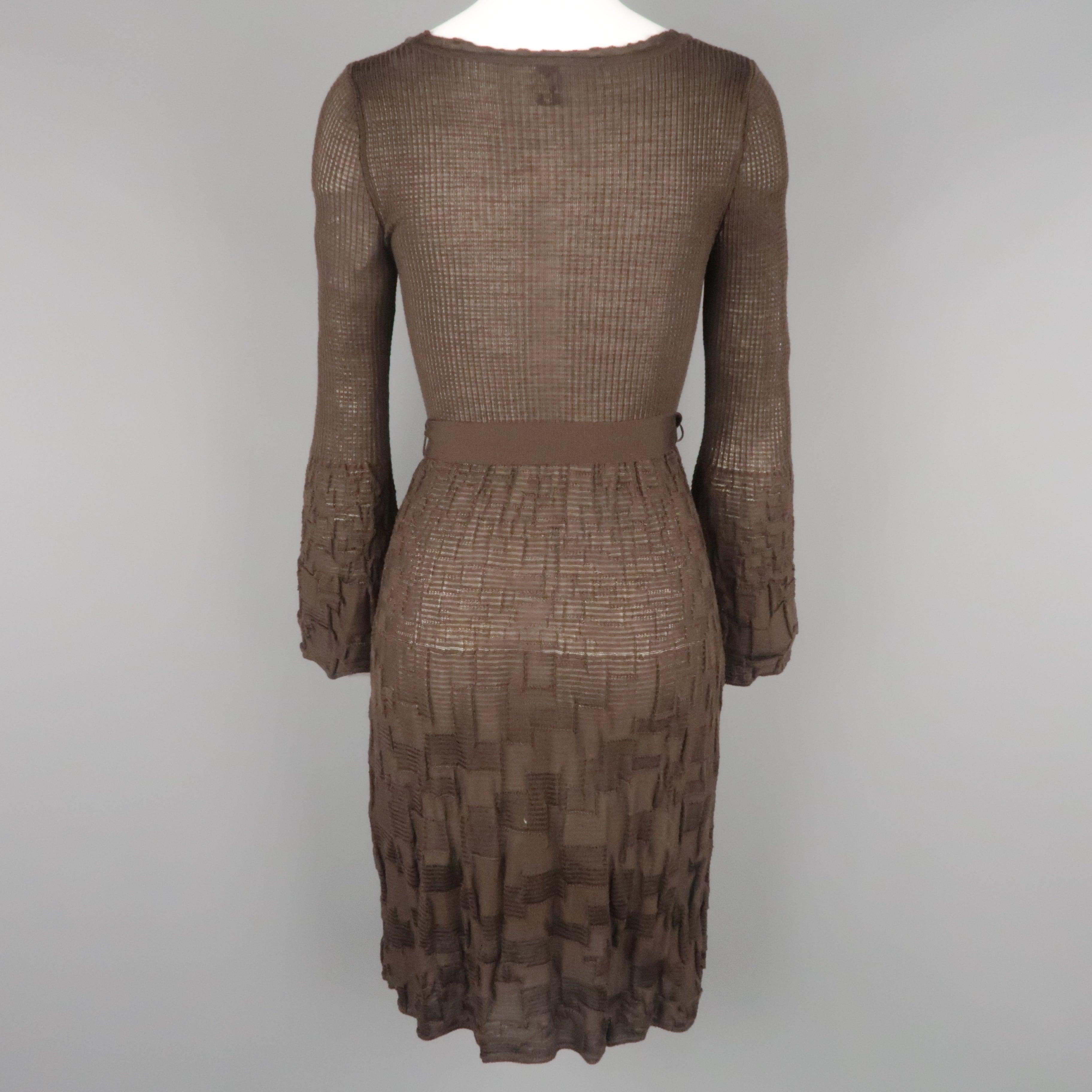 MISSONI Size S Brown Wool / Viscose Knit Fit Flair Bell Sleeve Dress For Sale 1