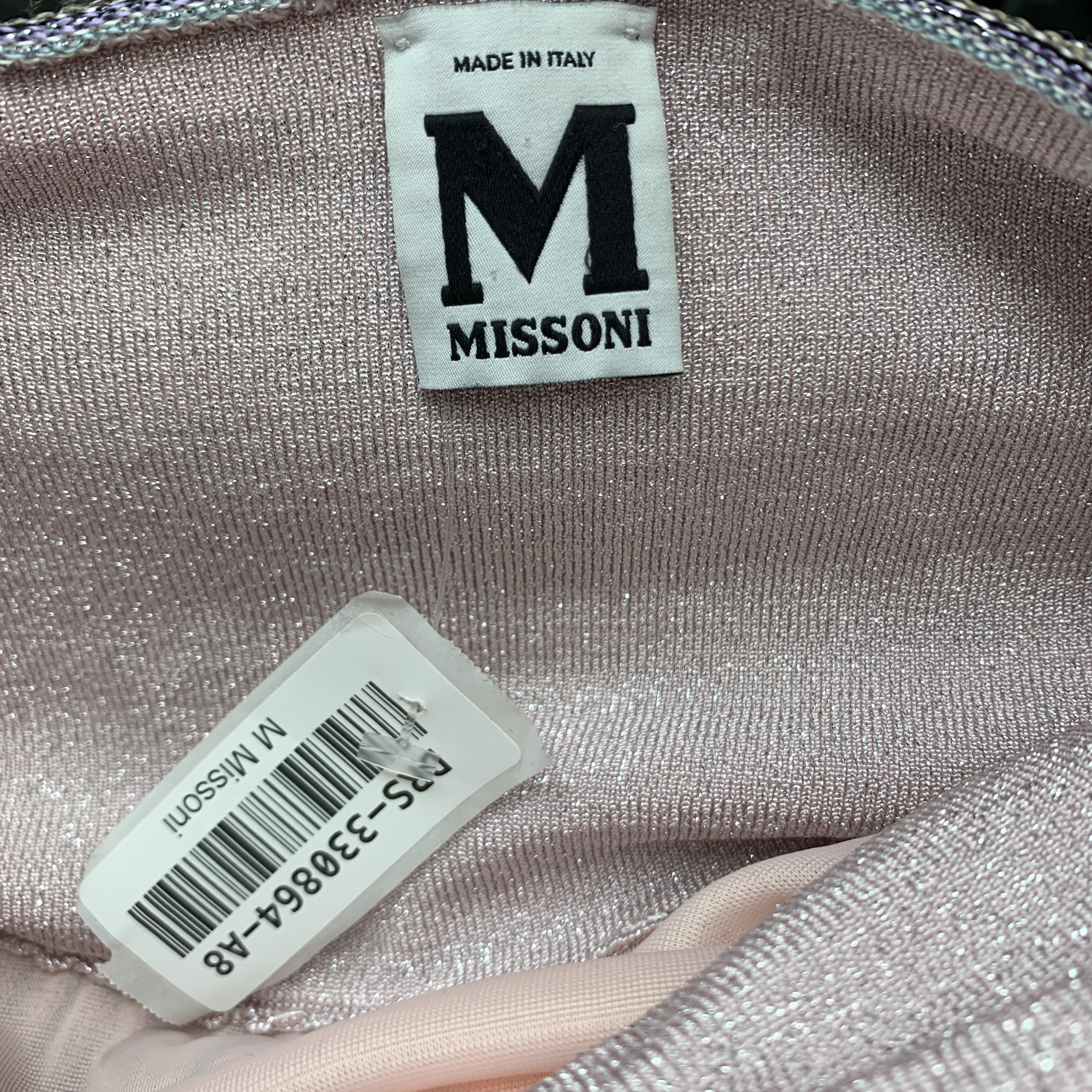 MISSONI Size S Pink Metallic Knit Halter Mini Dress 2