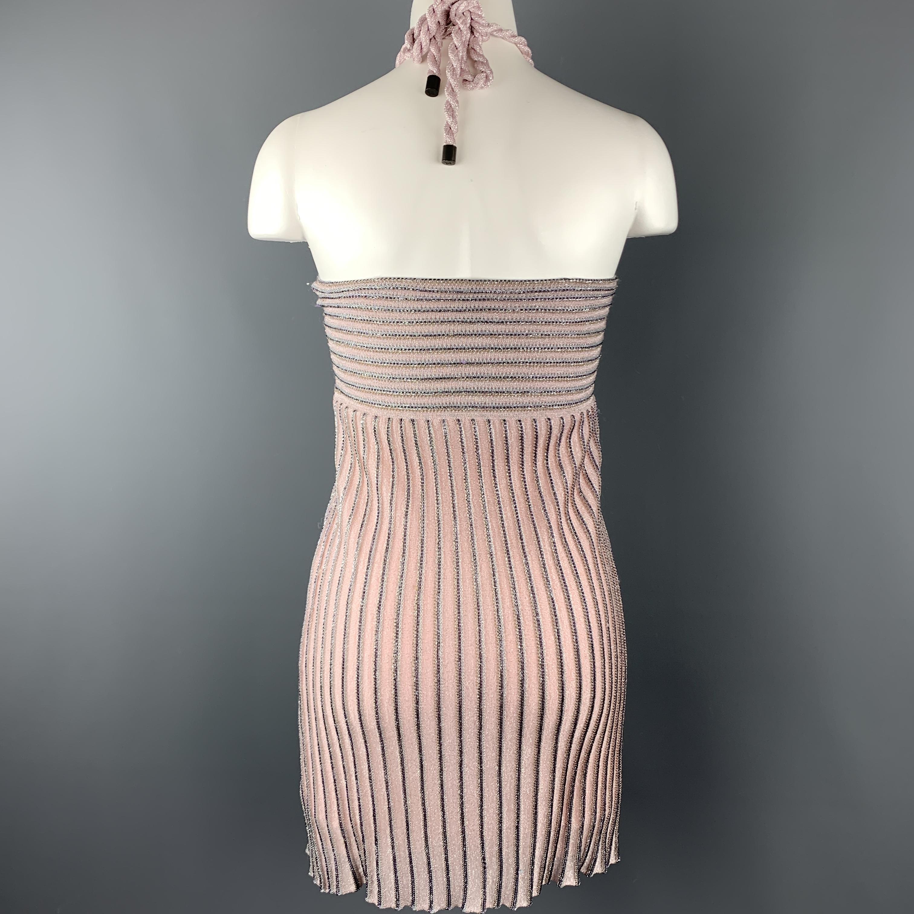 MISSONI Size S Pink Metallic Knit Halter Mini Dress In Excellent Condition In San Francisco, CA