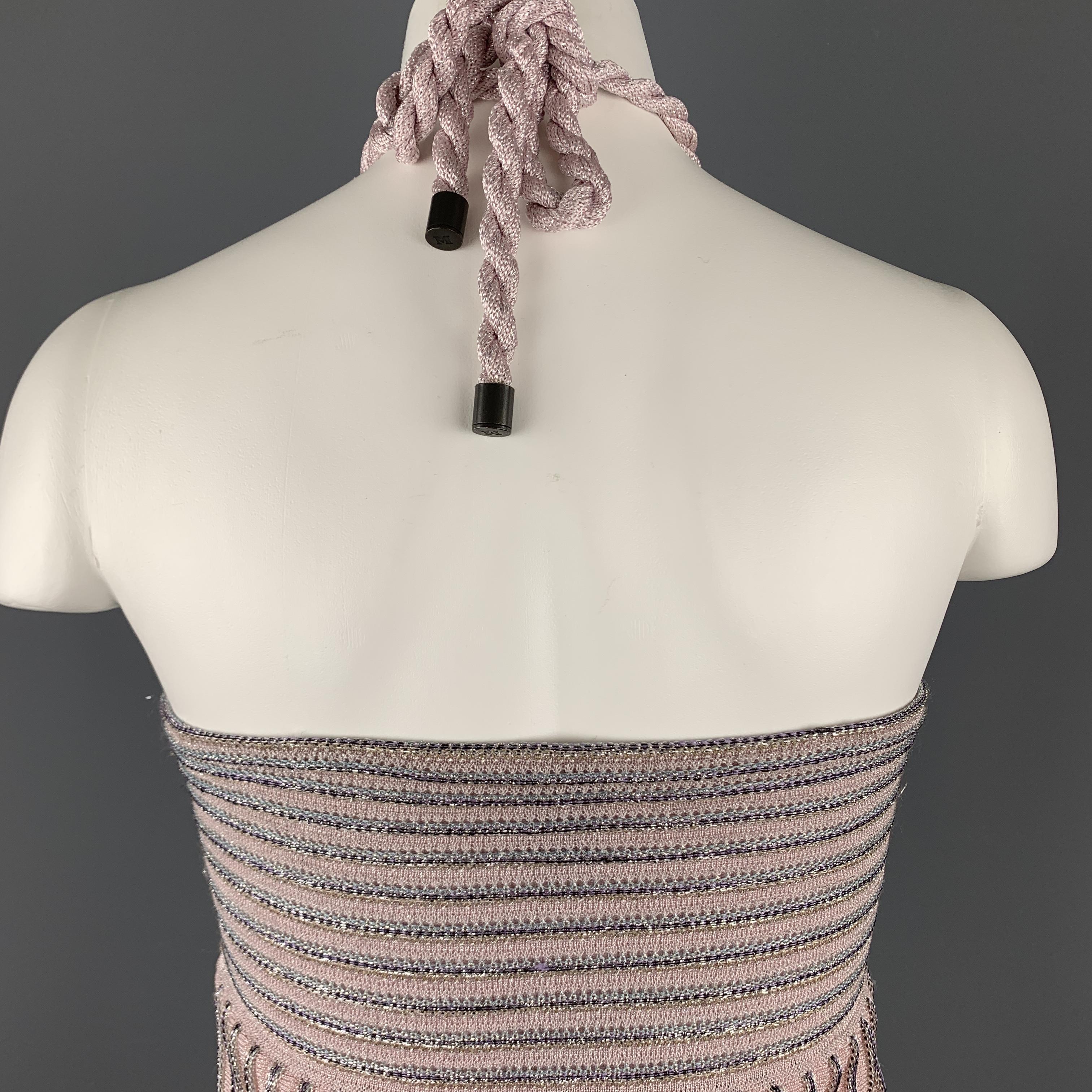 Women's MISSONI Size S Pink Metallic Knit Halter Mini Dress