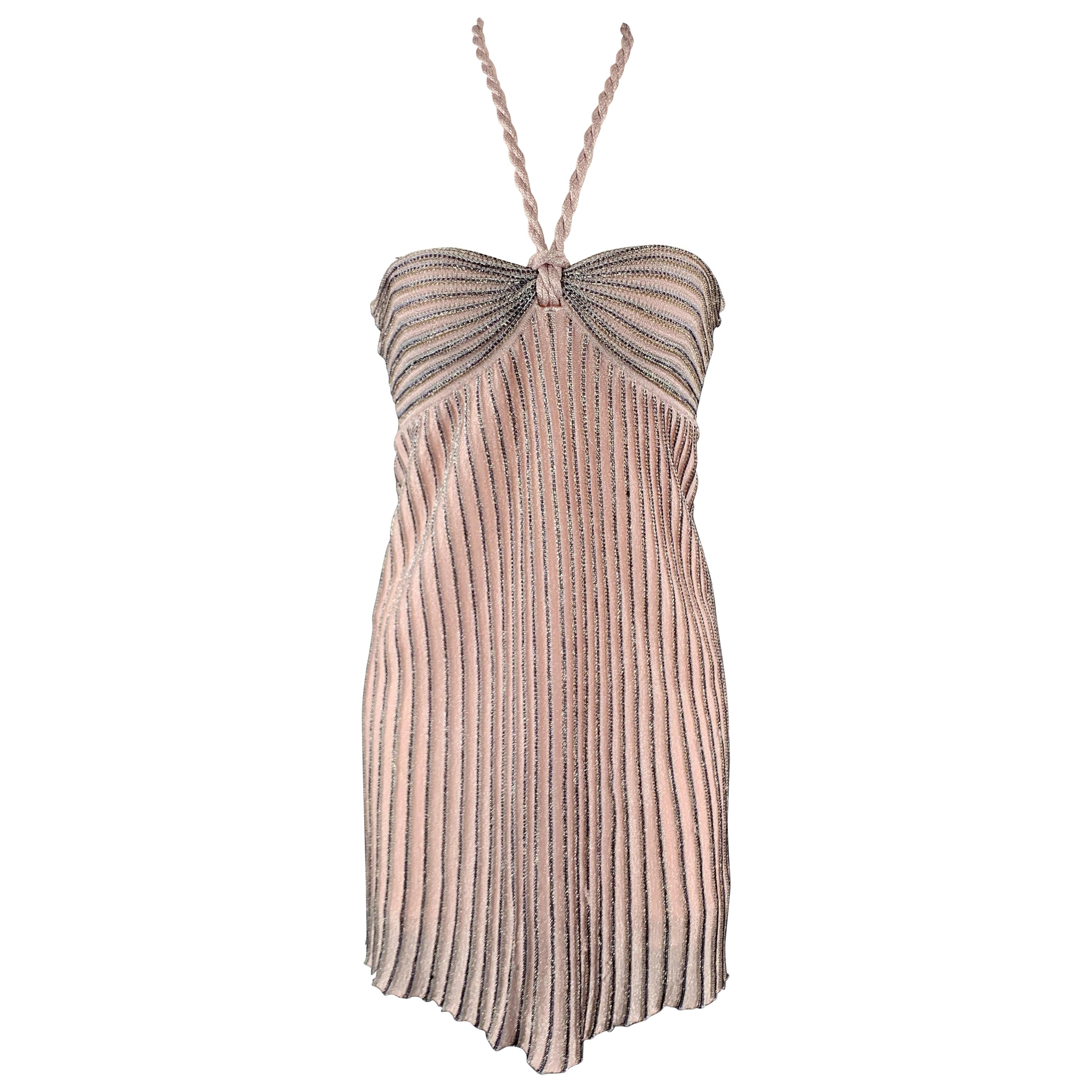 MISSONI Size S Pink Metallic Knit Halter Mini Dress