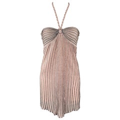 MISSONI Size S Pink Metallic Knit Halter Mini Dress