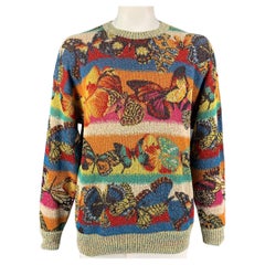 MISSONI Size XL Multi-Color Butterfly Rayon Blend Crew-Neck Sweater