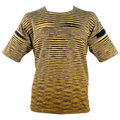 MISSONI Size XL Yellow Navy Stripe Cotton Knit Crew Neck T-Shirt