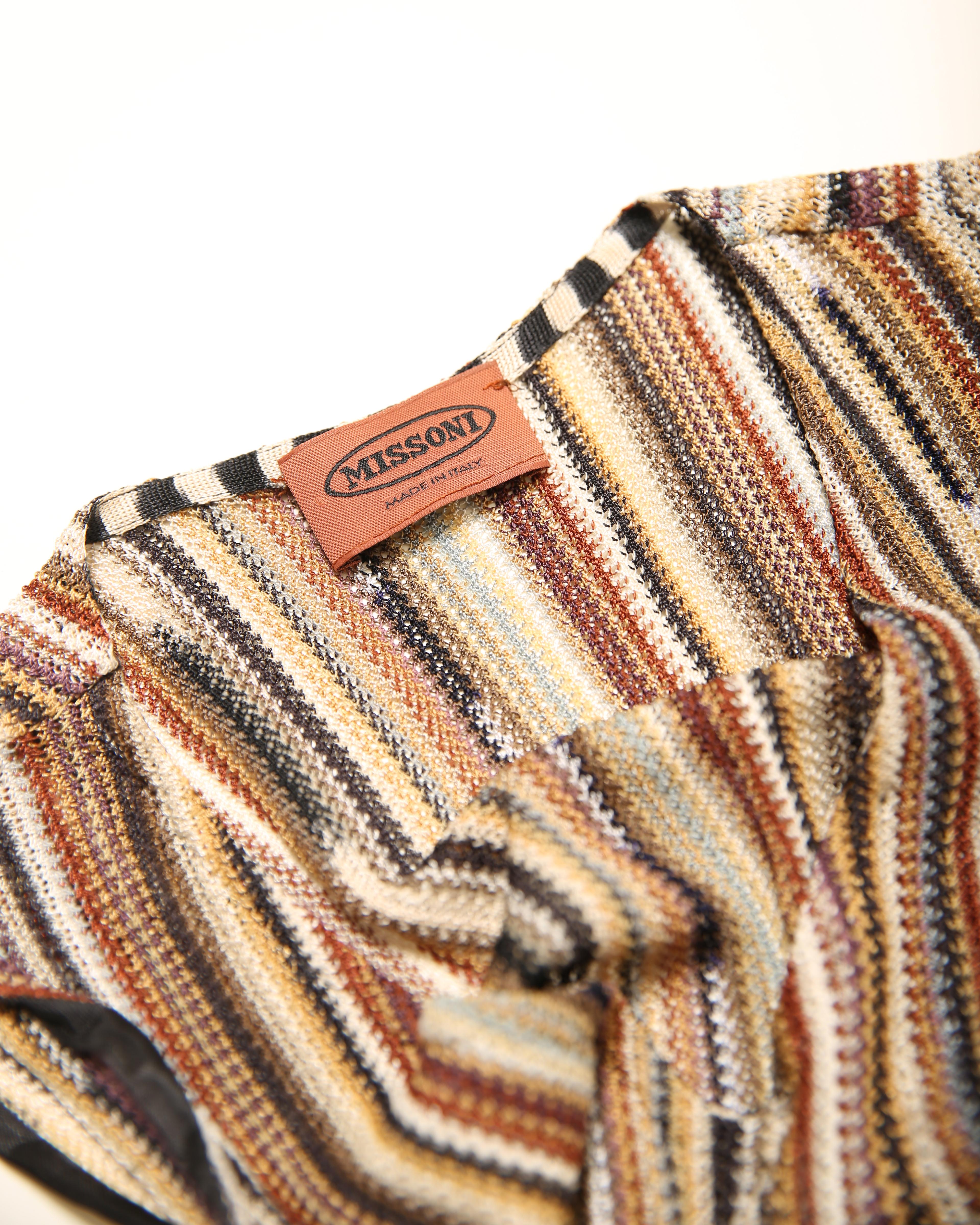 Missoni sleeveless brown white black gold stripe knit body con maxi dress  For Sale 3