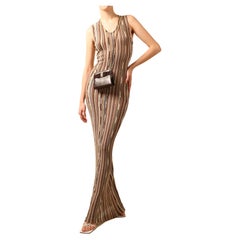 Missoni sleeveless brown white black gold stripe knit body con maxi dress 