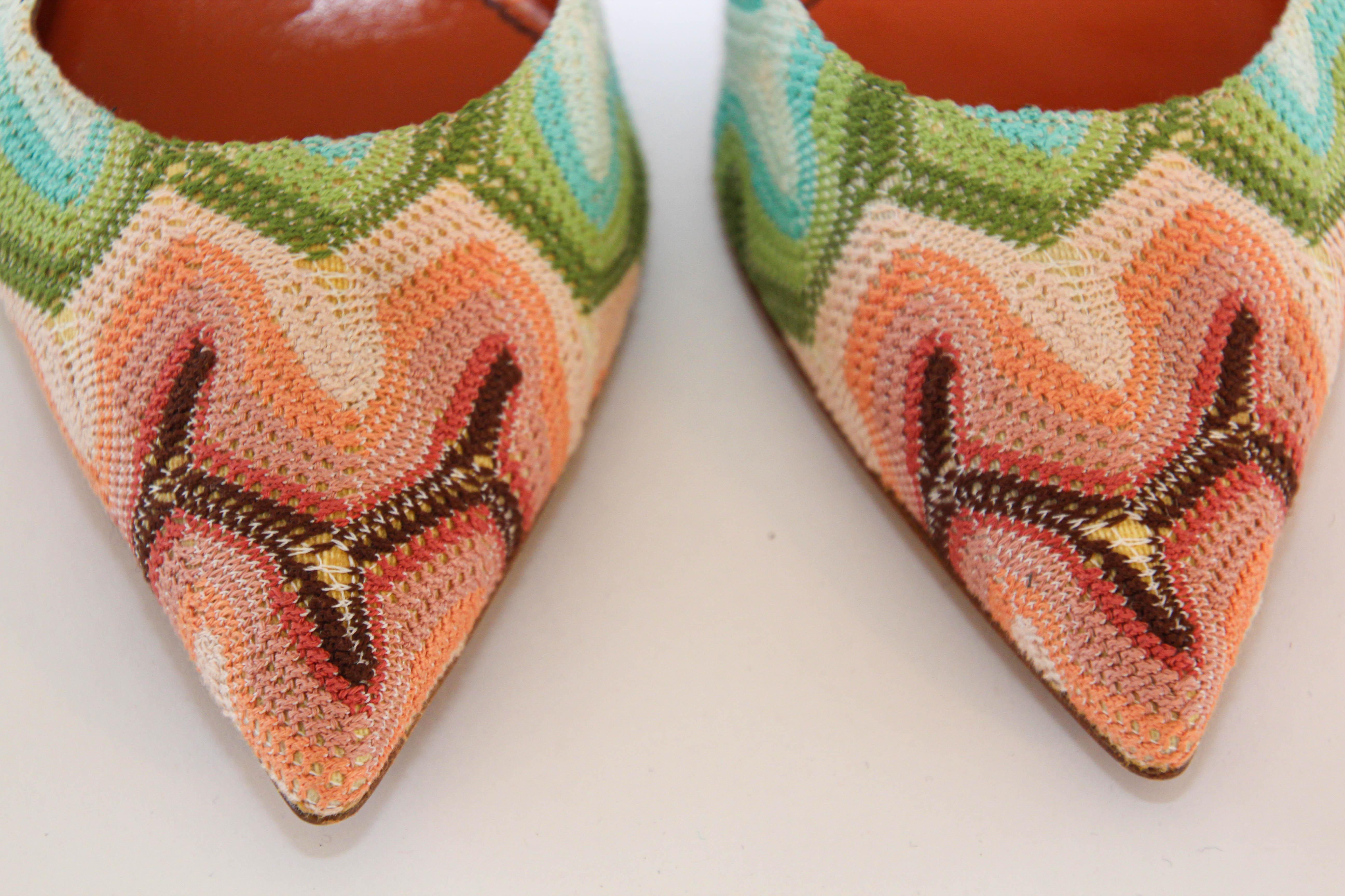 Missoni Slingback Heel Pump Multi Colored Knit Italy Size 9 For Sale 3