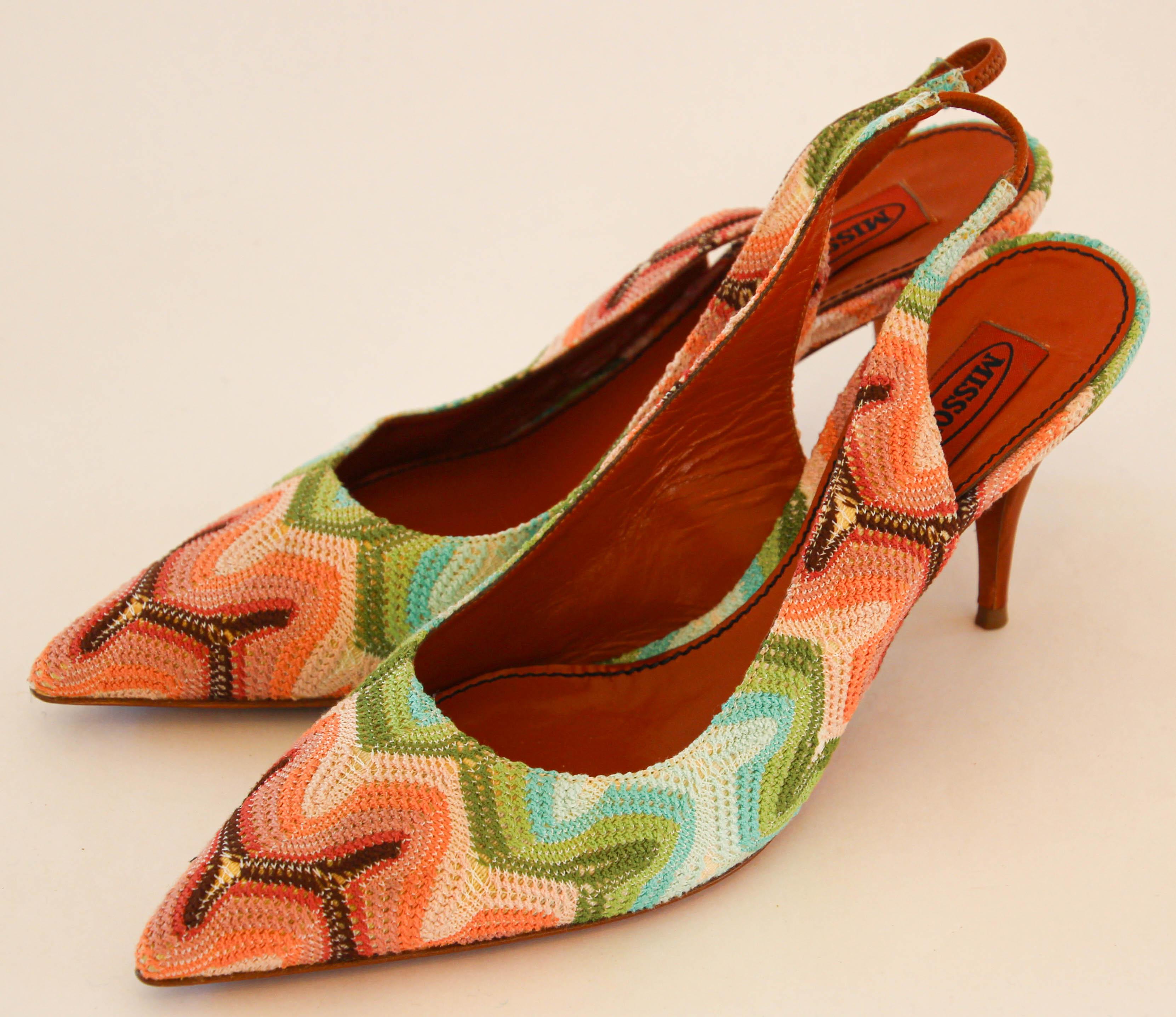 Missoni Slingback Heel Pump Multi Colored Knit Italy Size 9 For Sale 7