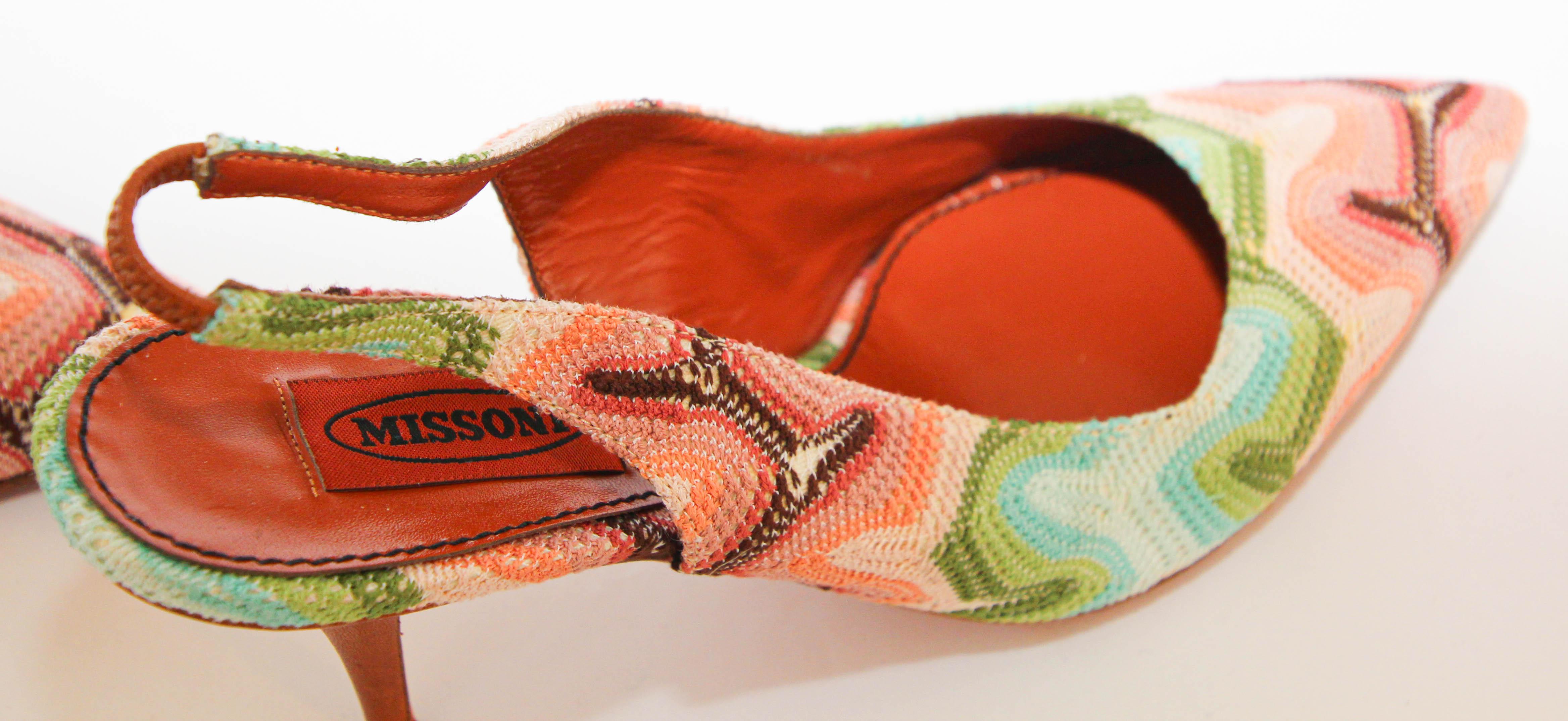 Missoni Slingback Heel Pump Multi Colored Knit Italy Size 9 For Sale 2