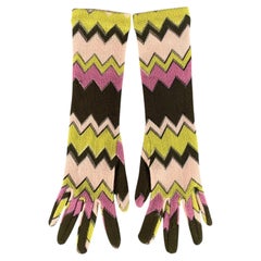 MISSONI SPORT Green Pink Chevron Wool Gloves