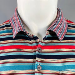Missoni Sport taglia S Polo in cotone a una tasca a righe blu e rosse