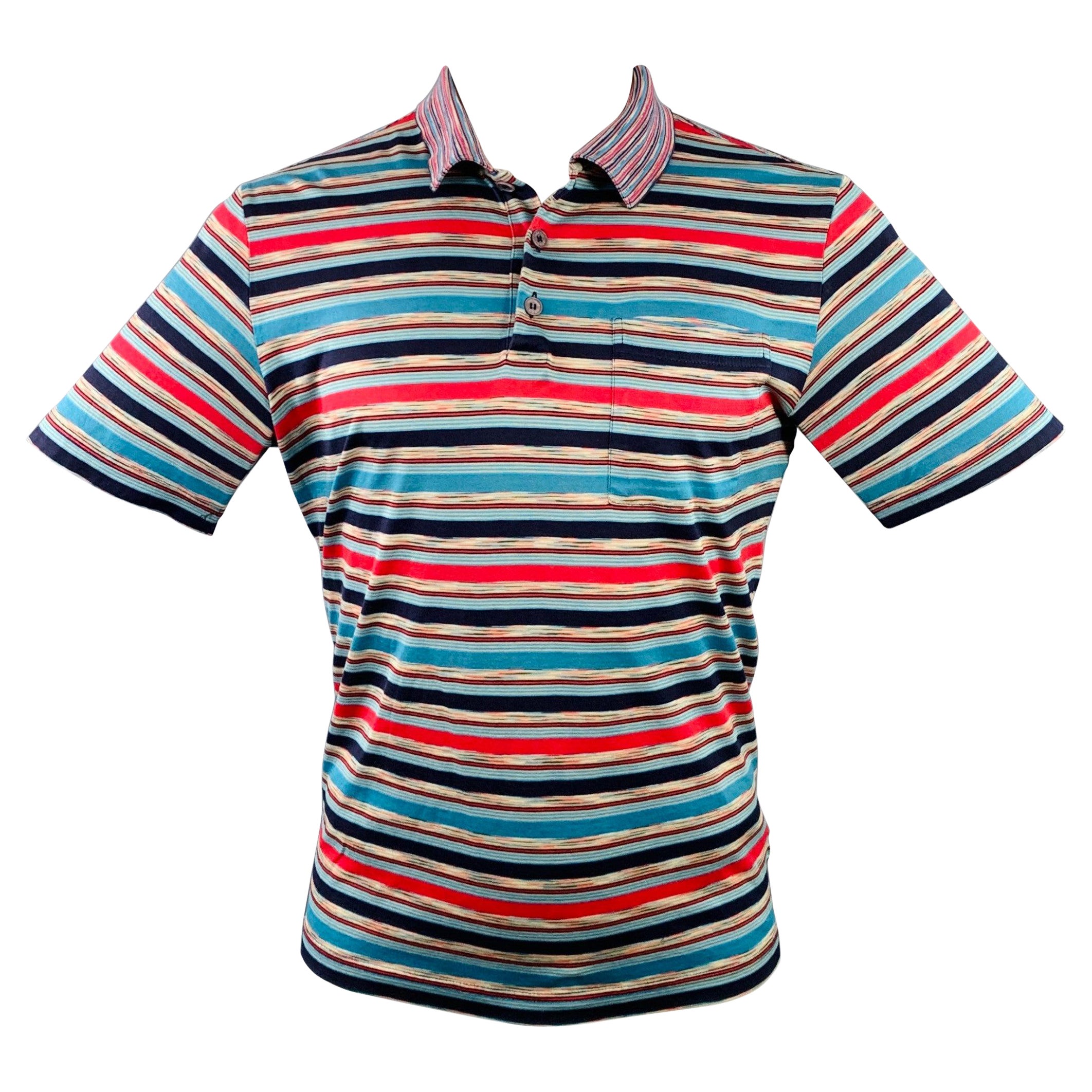 MISSONI SPORT Size S Blue Red Stripe Cotton One Pocket Polo en venta
