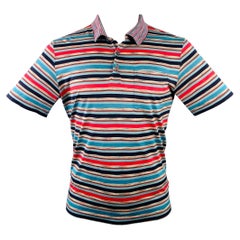 MISSONI SPORT Size S Blue Red Stripe Cotton One Pocket Polo