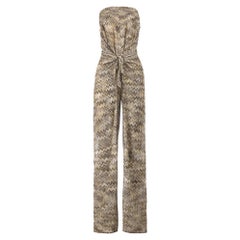 Missoni Strapless Chevron Crochet Knit Wide Open Leg Belted Jumpsuit Overall