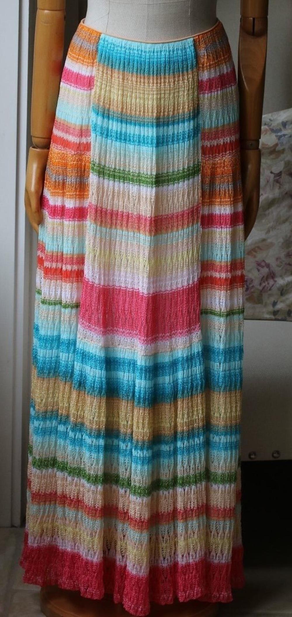 Missoni's maxi skirt has been crafted in Italy from the label's signature crochet-knit. This striped design has an elasticated waistband for a precise fit and is fully lined for a smooth finish. Multicolored crochet-knit. Slips on. 70% rayon, 30%