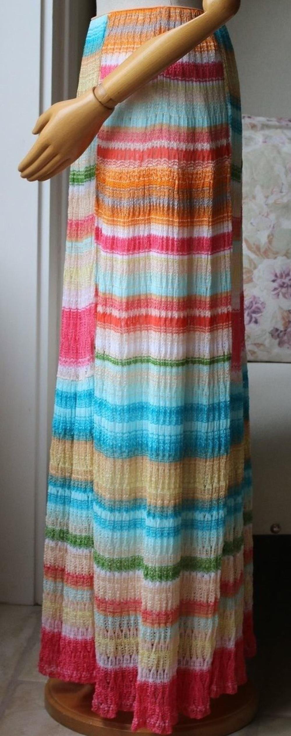 Beige Missoni Striped Crochet-Knit Maxi Skirt 