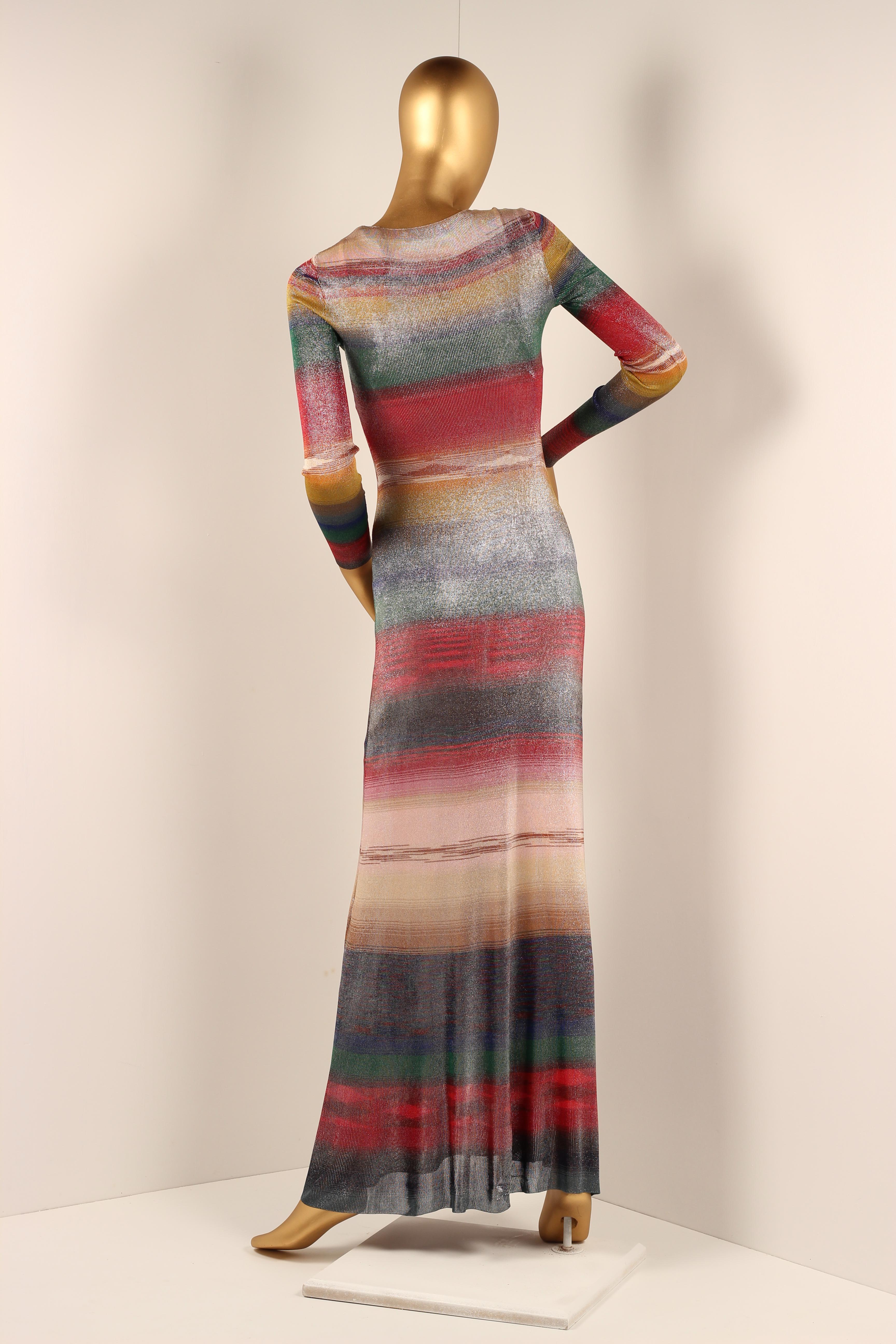 BRAND NEW WITH TAGS 
MISSONI STRIPED LUREX MAXI DRESS - F/W 2022 MILAN RUNWAY, WORN BY EVA HERZIGOVÁ

OVERVIEW
A rare and collectible, as new, Missoni runway-documented dress from Fall/Winter 2022–23, famously worn by Eva Herzigová as the closing