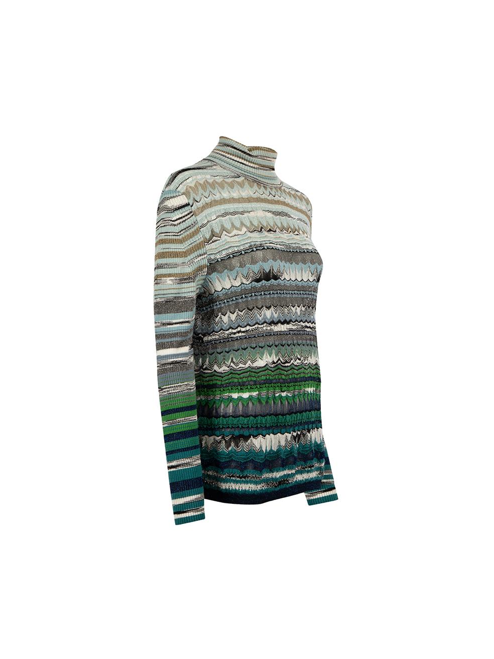 Gray Missoni Striped Turtleneck Sheer Knit Jumper Size L