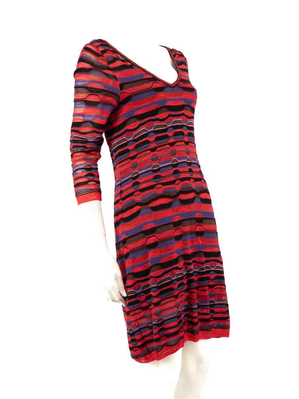 CONDITION is Very good. Hardly any visible wear to dress is evident on this used M Missoni designer resale item.
 
 
 
 Details
 
 
 Multicolour- red, purple, black
 
 Synthetic
 
 Knit dress
 
 Striped pattern
 
 Midi
 
 V-neck
 
 Long sleeves
 
 
