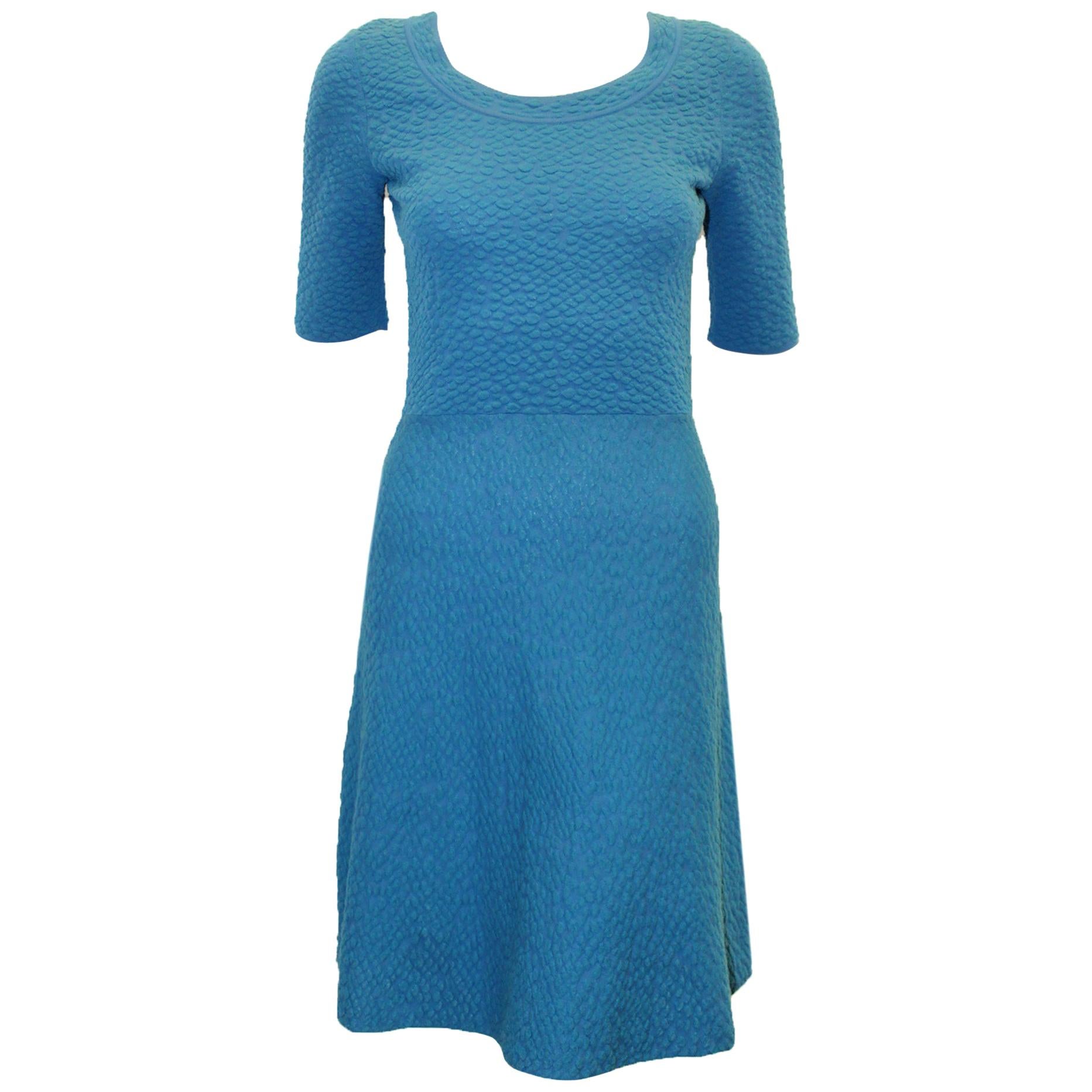 Missoni Textured Turquoise Knit Short Sleeve Dress For Sale