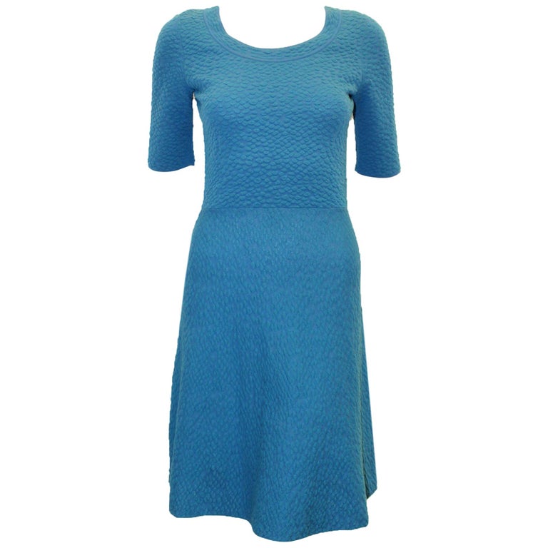 Missoni Textured Turquoise Knit Short Sleeve Dress For Sale at 1stDibs