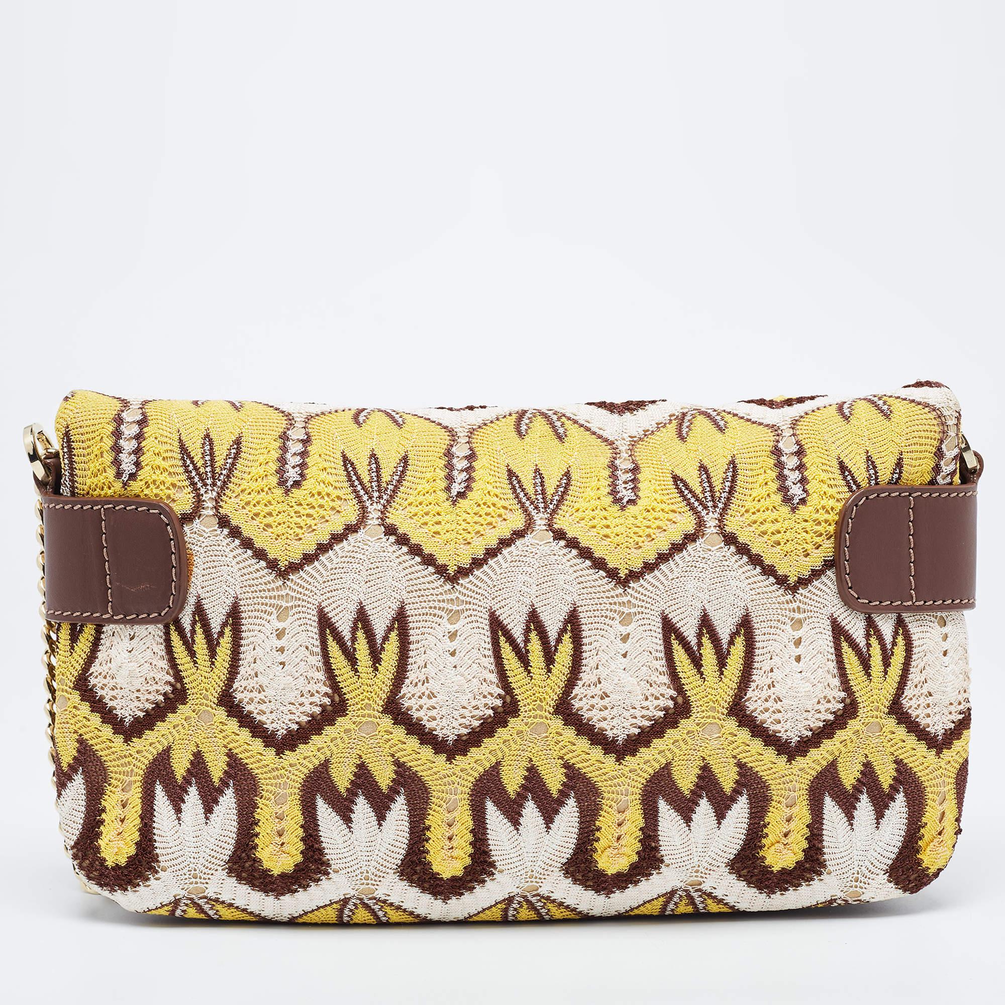 Women's Missoni Tricolor Crochet Fabric and Leather Flap Shoulder Bag For Sale