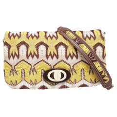 Missoni Tricolor Crochet Fabric and Leather Flap Shoulder Bag