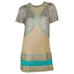 Missoni Turquoise and Gold Crochet Knit Cocktail Dress
